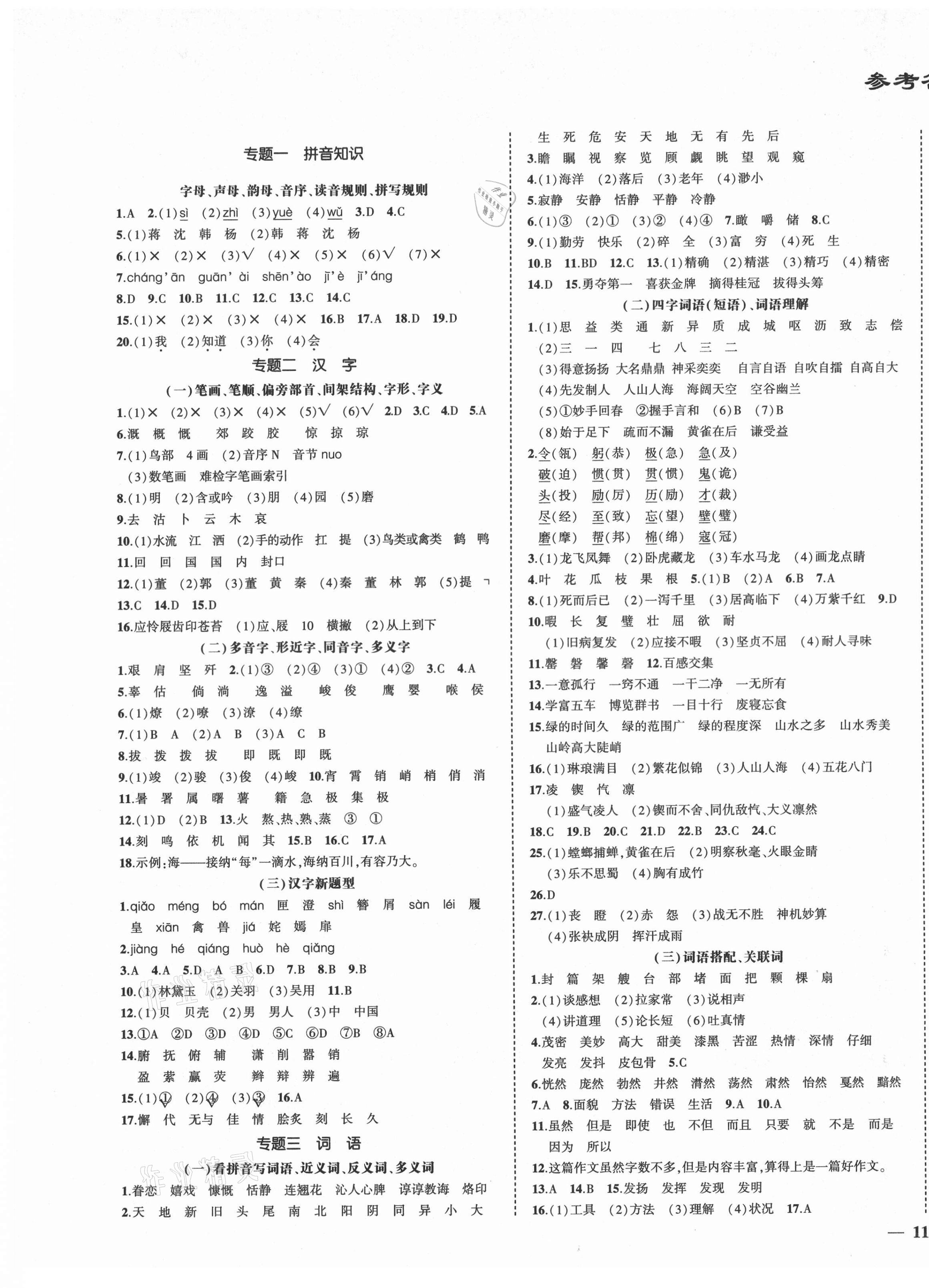 2021年夺分A计划小学毕业升学总复习语文 第1页