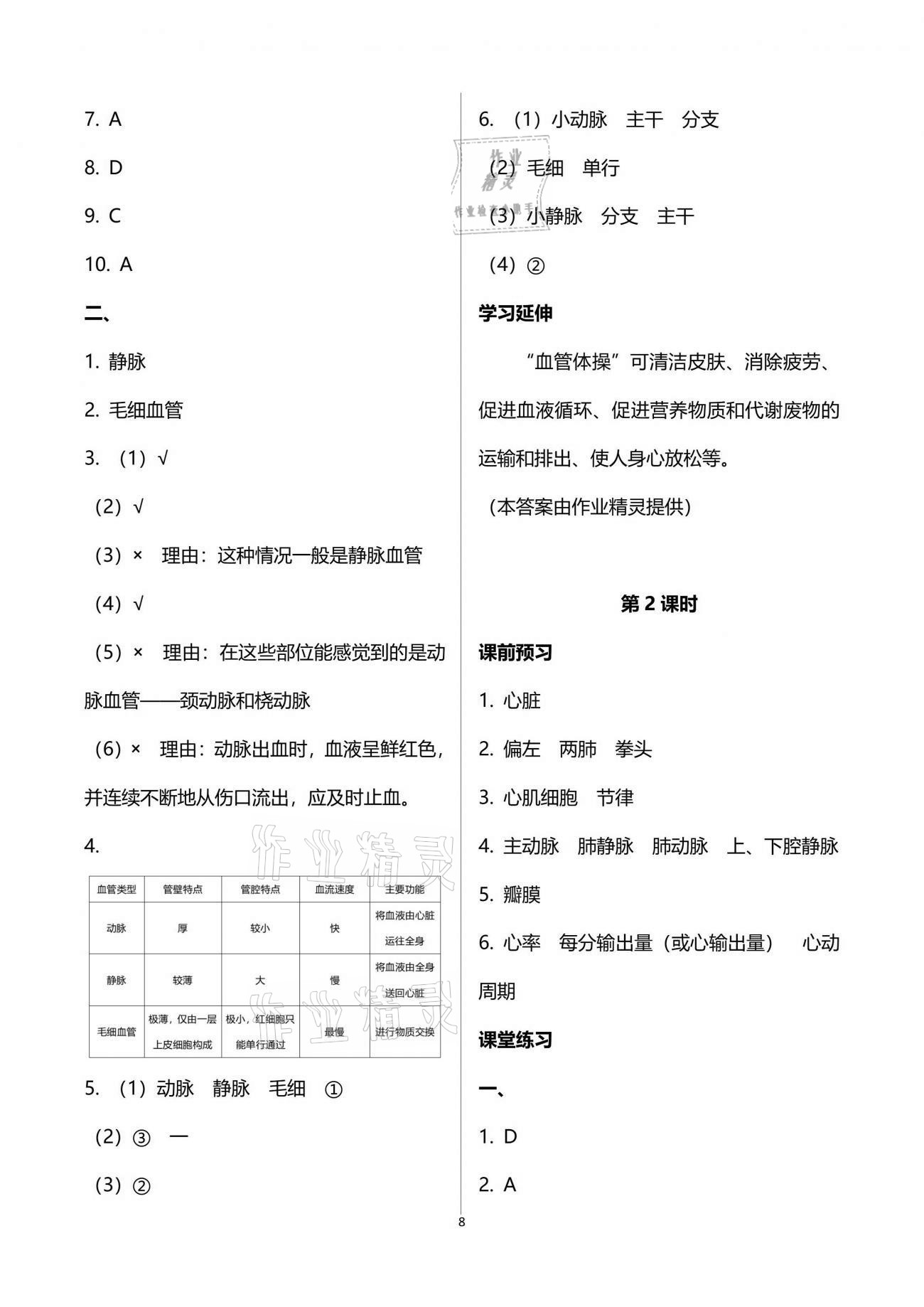 2021年基础训练七年级生物学下册北师大版大象出版社 参考答案第8页