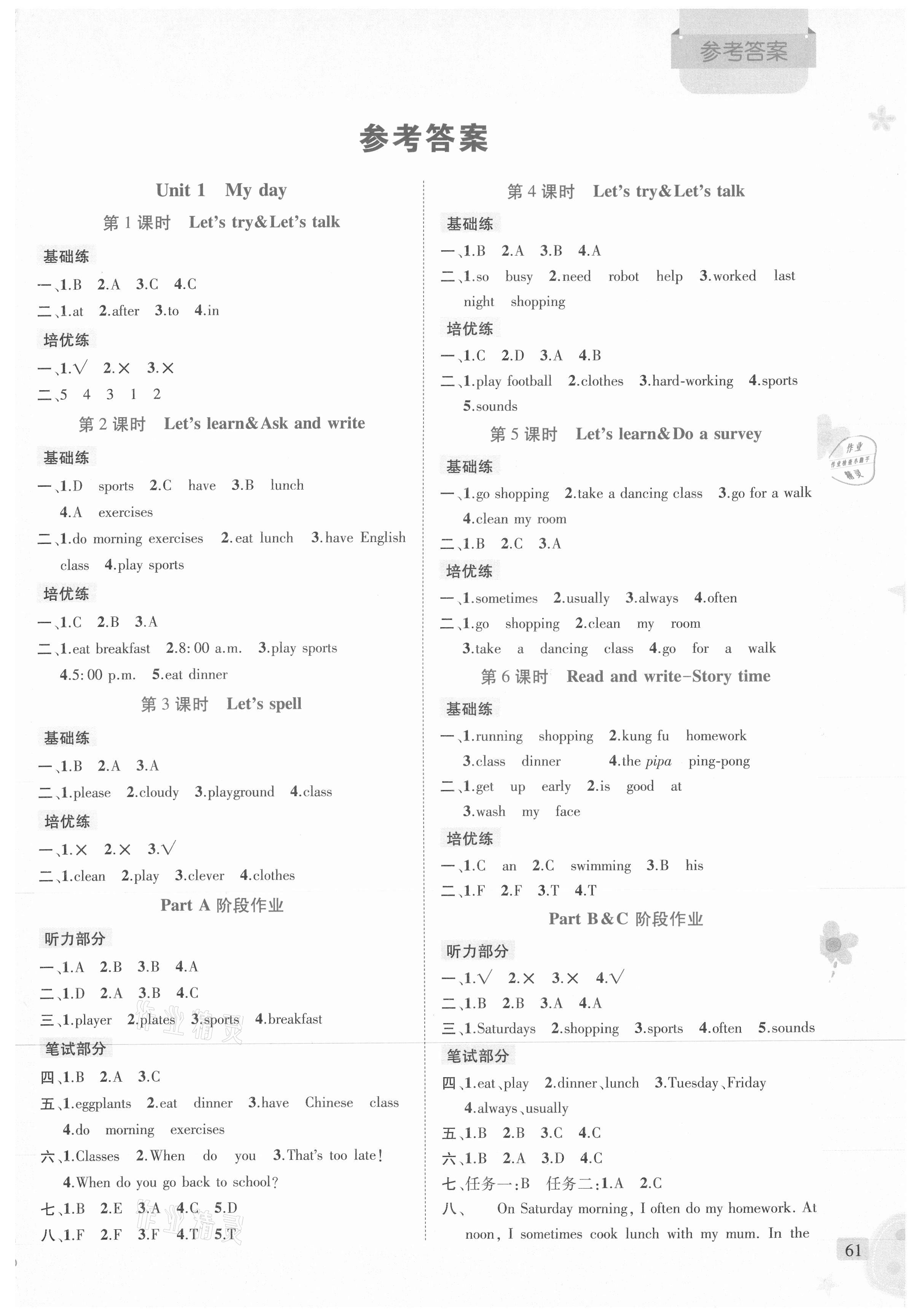 2021年創(chuàng)新名校秘題五年級(jí)英語(yǔ)下冊(cè)人教PEP版 參考答案第1頁(yè)