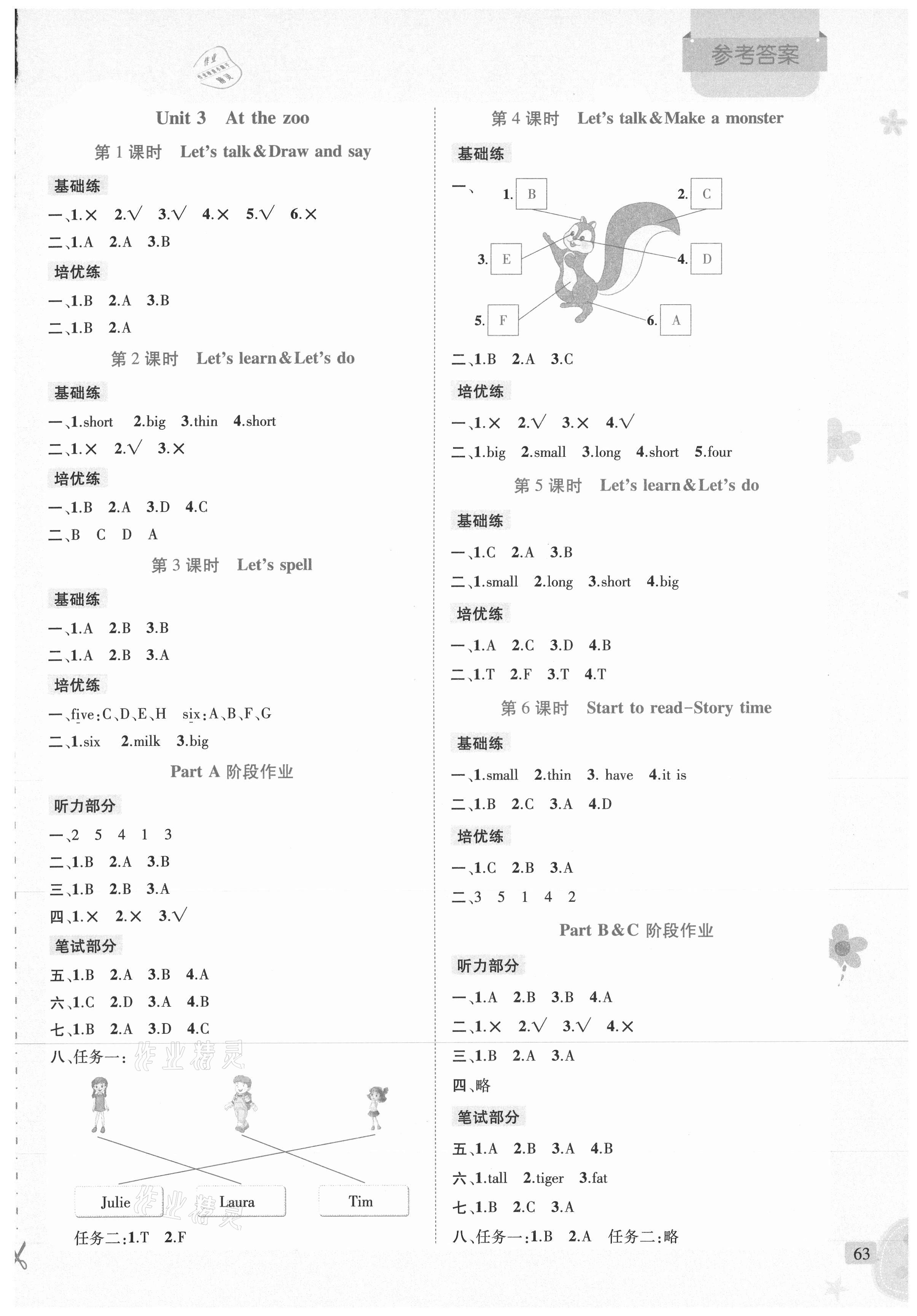 2021年創(chuàng)新名校秘題三年級英語下冊人教PEP版 參考答案第3頁