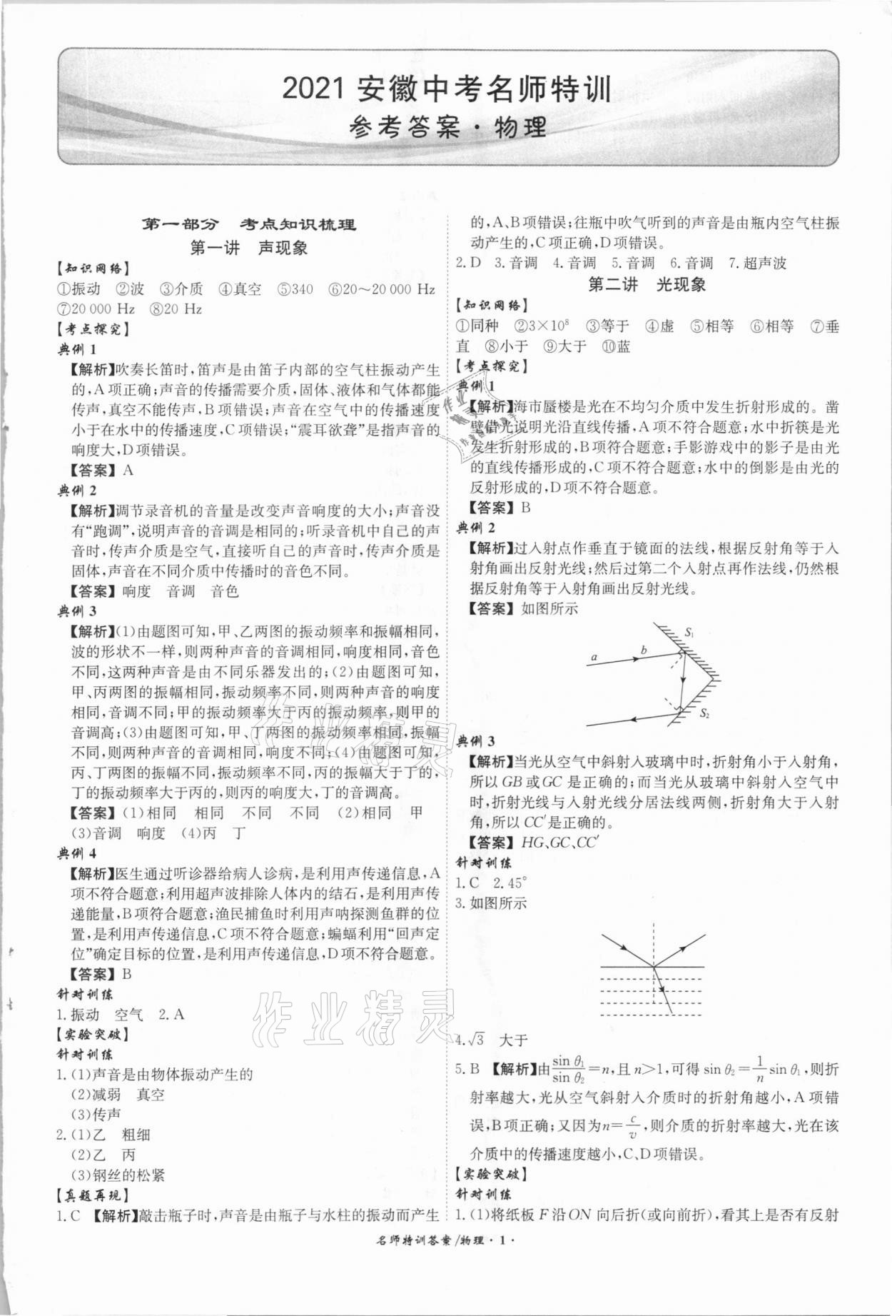 2021年名師特訓初中畢業班總復習物理安徽專版 第1頁