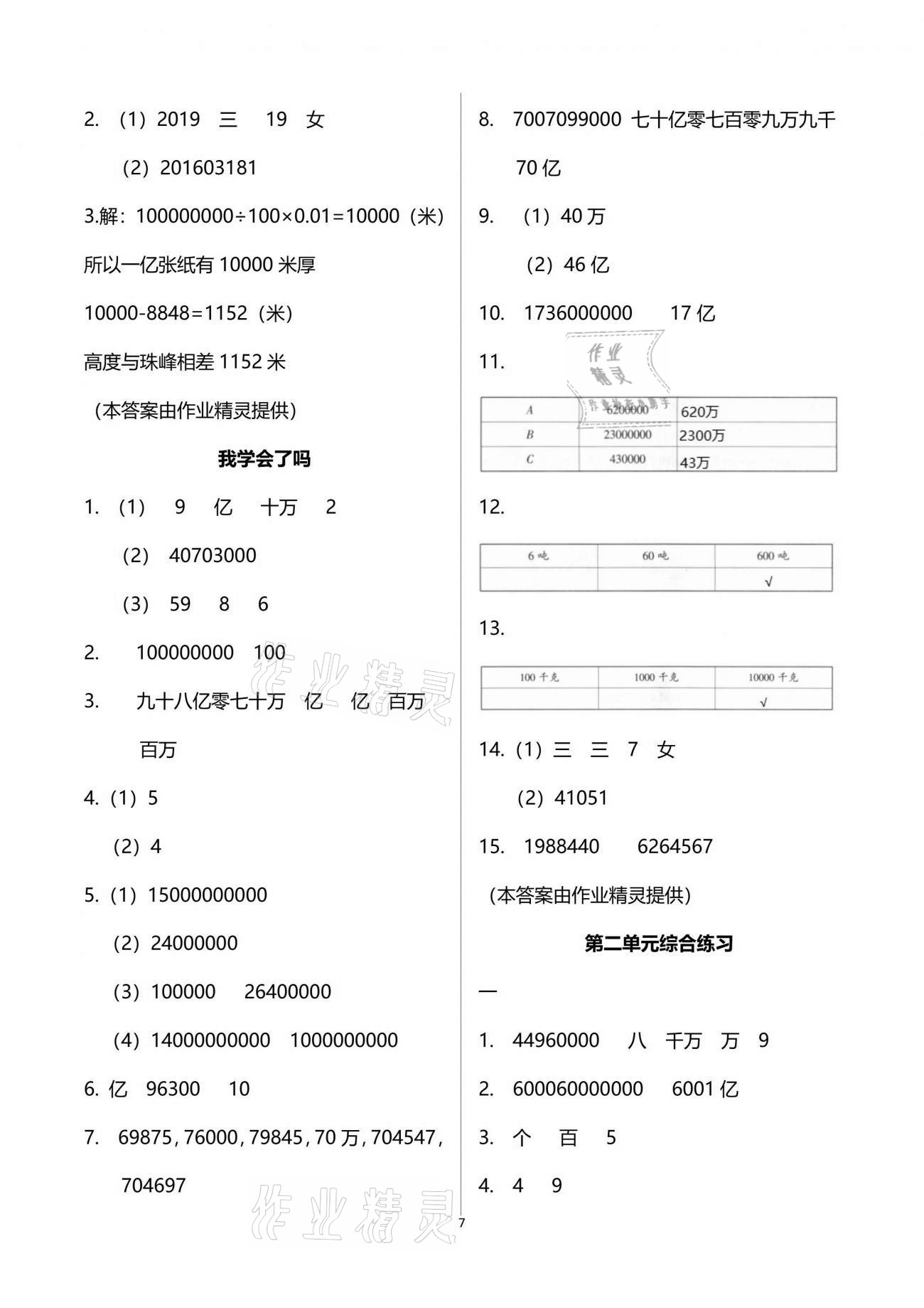 2021年同步練習冊三年級數(shù)學下冊青島版54制淄博專版青島出版社 參考答案第7頁