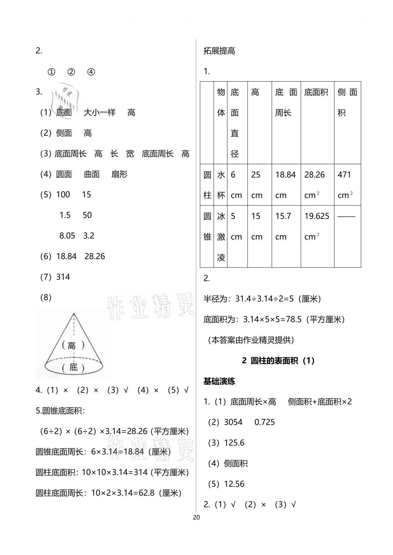 2021年小学同步练习册五年级数学下册青岛版淄博专版54制青岛出版社 参考答案第20页