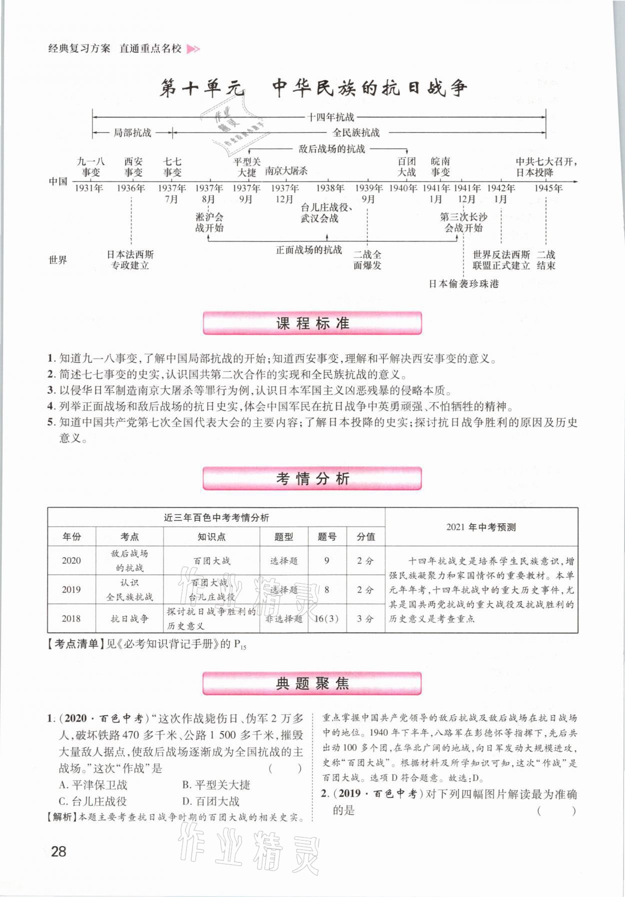 2021年鴻鵠志文化百色中考命題研究中考王歷史 參考答案第28頁