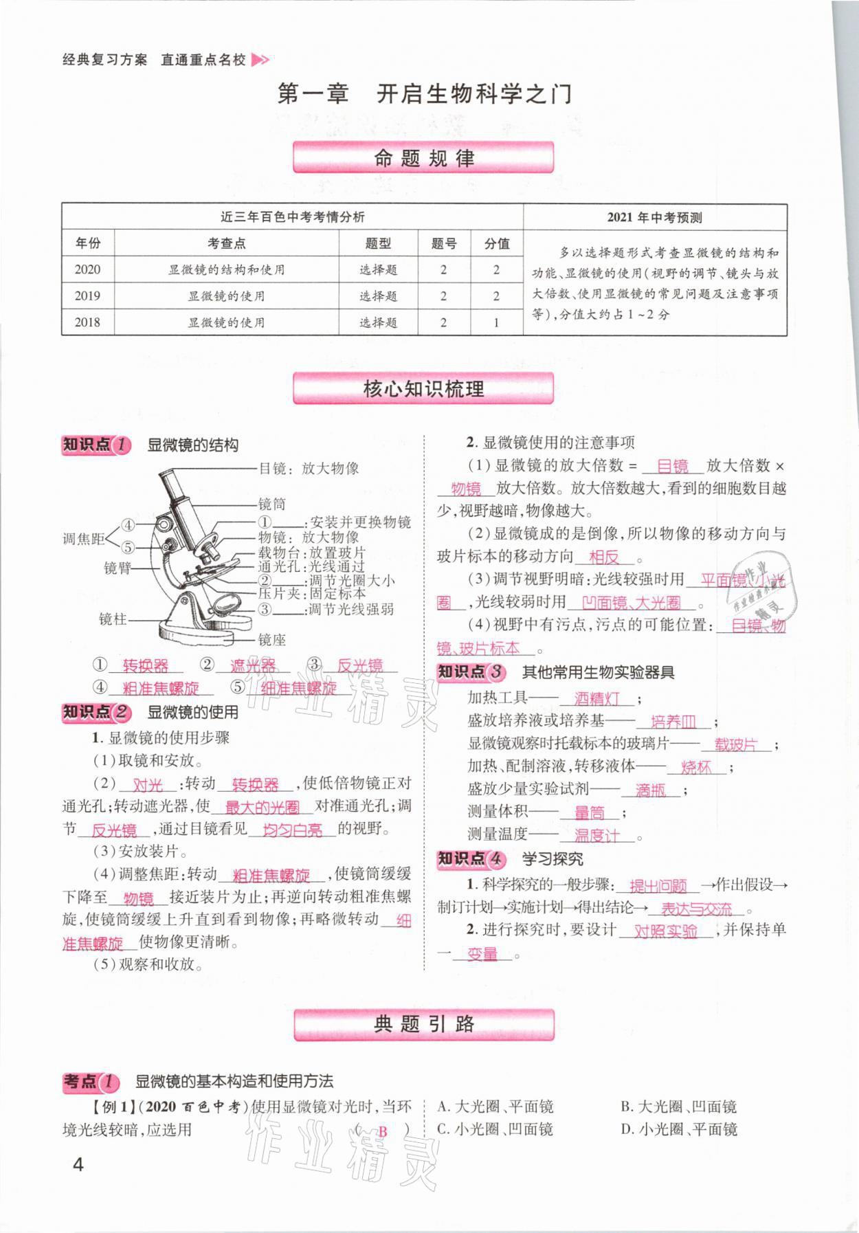 2021年鴻鵠志文化百色中考命題研究中考王生物 參考答案第2頁