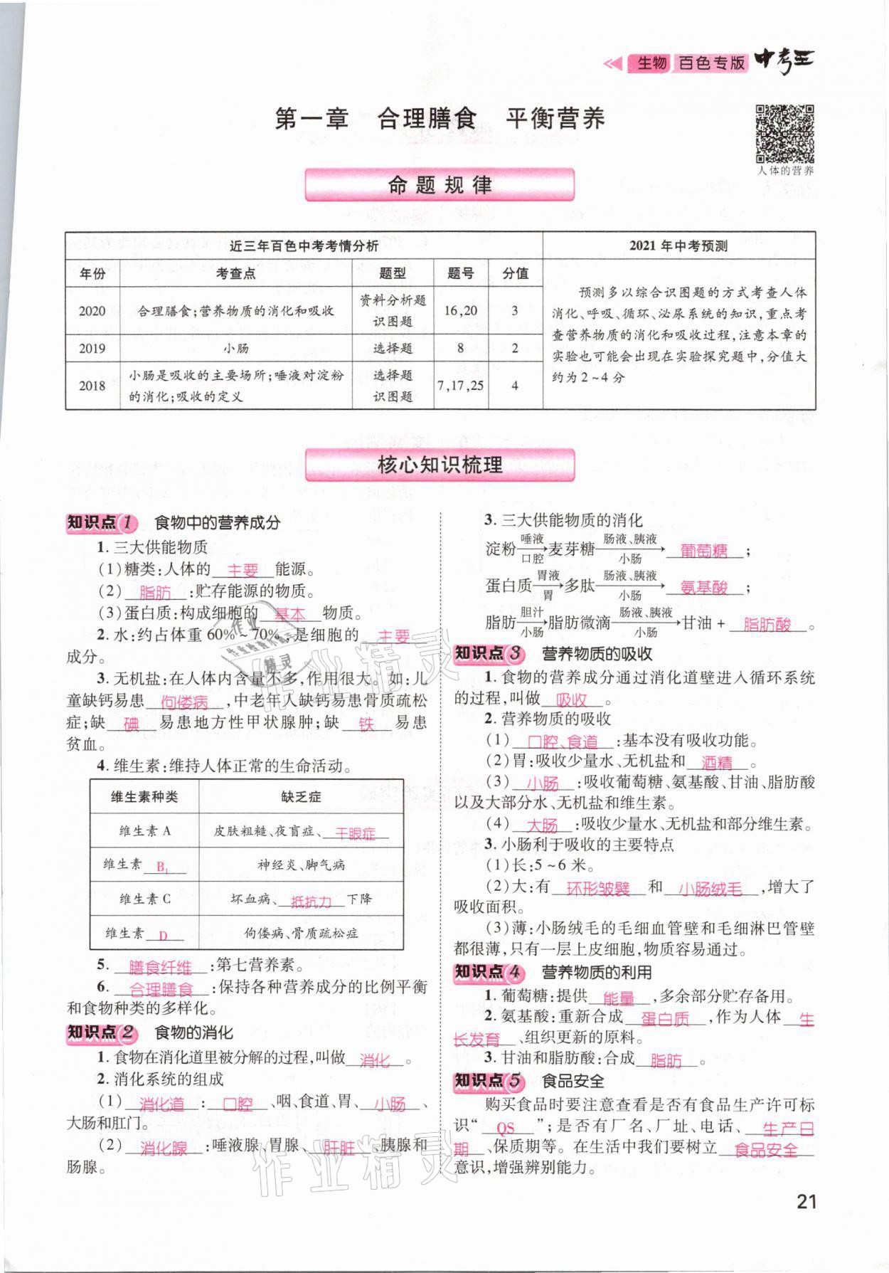 2021年鴻鵠志文化百色中考命題研究中考王生物 參考答案第15頁(yè)