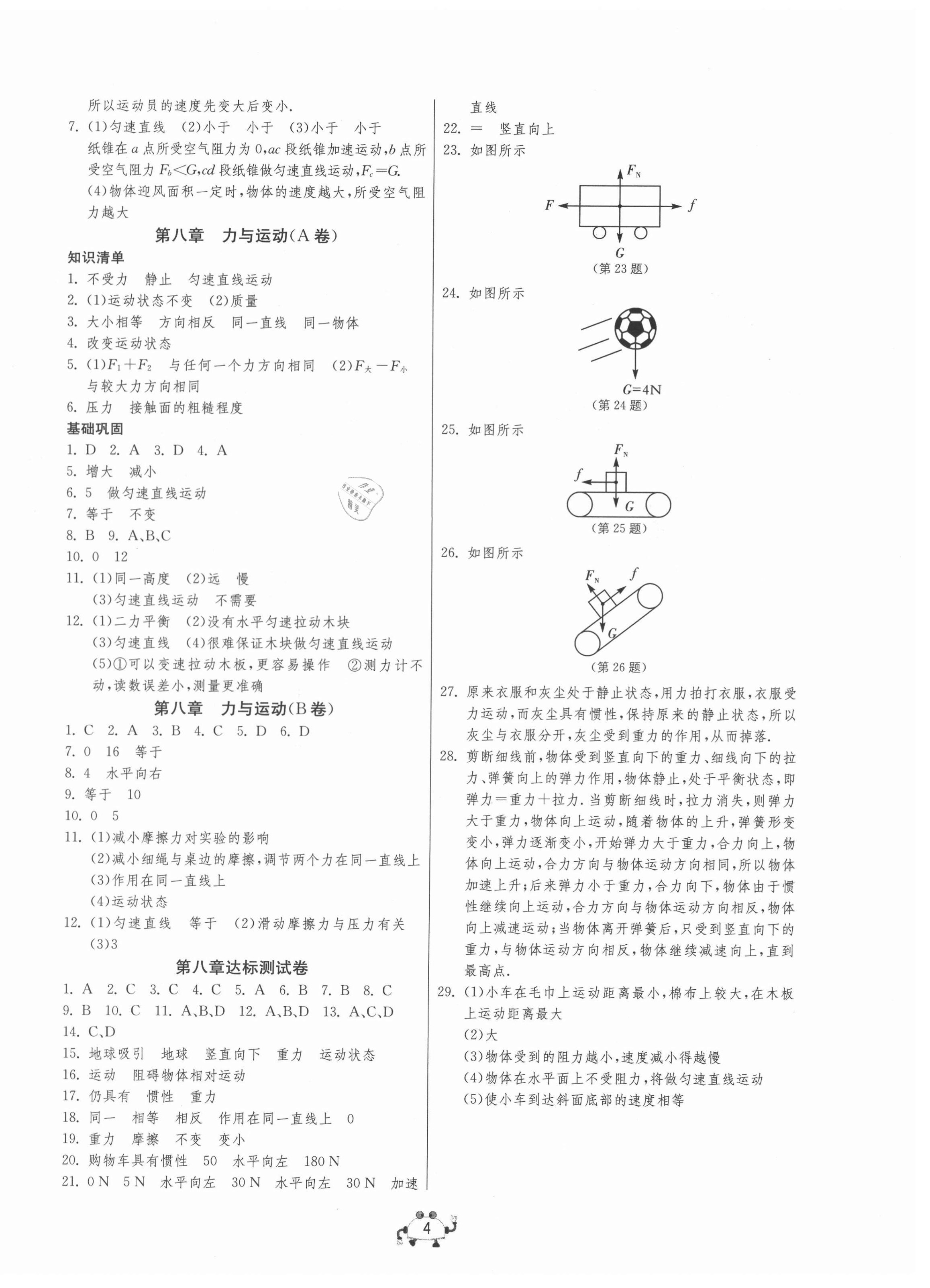 2021年中考榮耀課時(shí)訓(xùn)練八年級(jí)物理下冊(cè)人教版大連專版 參考答案第4頁(yè)