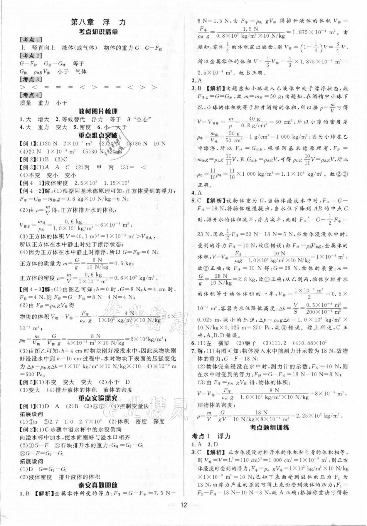 2021年中考對策物理泰安專版 參考答案第12頁