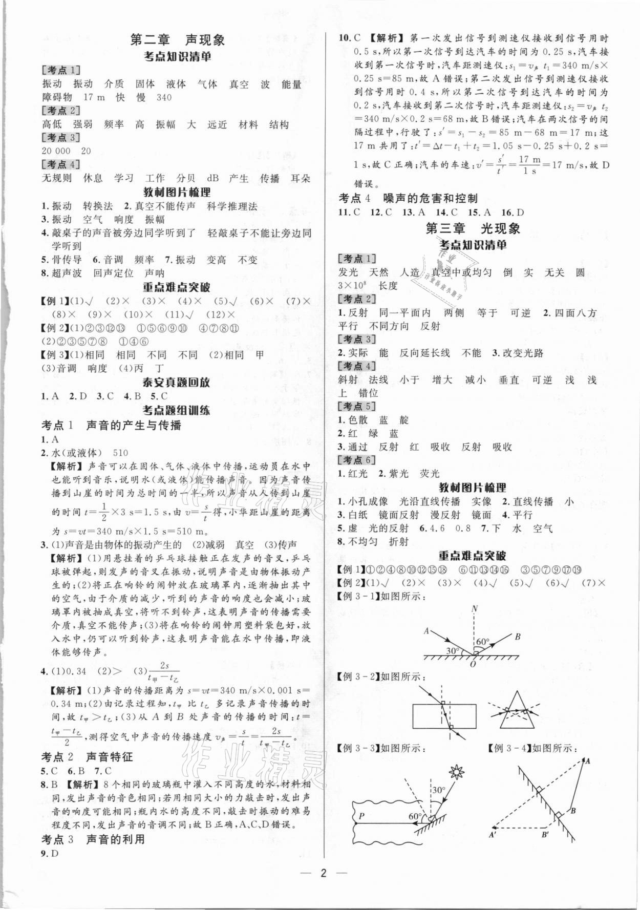 2021年中考對(duì)策物理泰安專版 參考答案第2頁(yè)