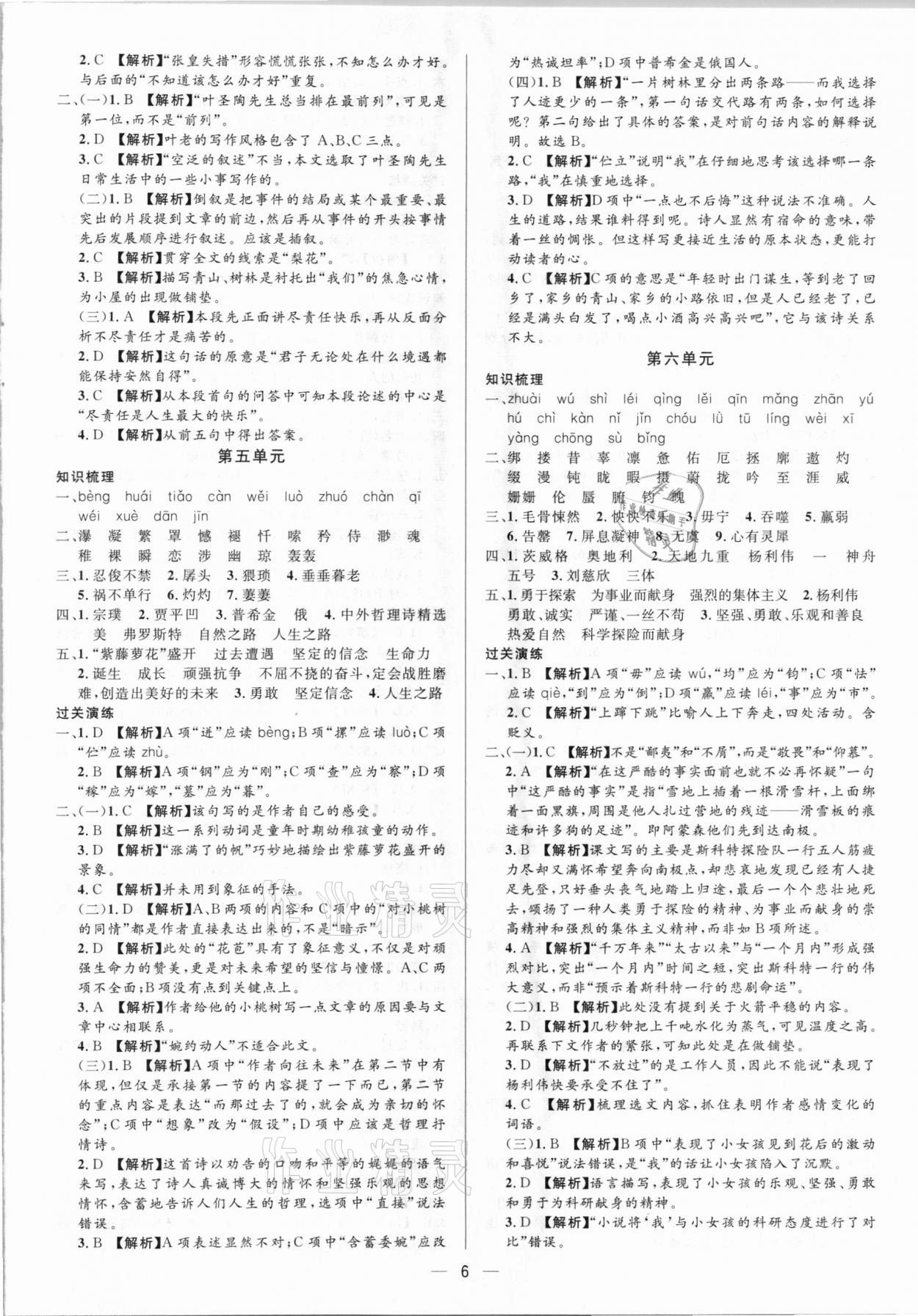 2021年中考對策語文泰安專版 參考答案第6頁