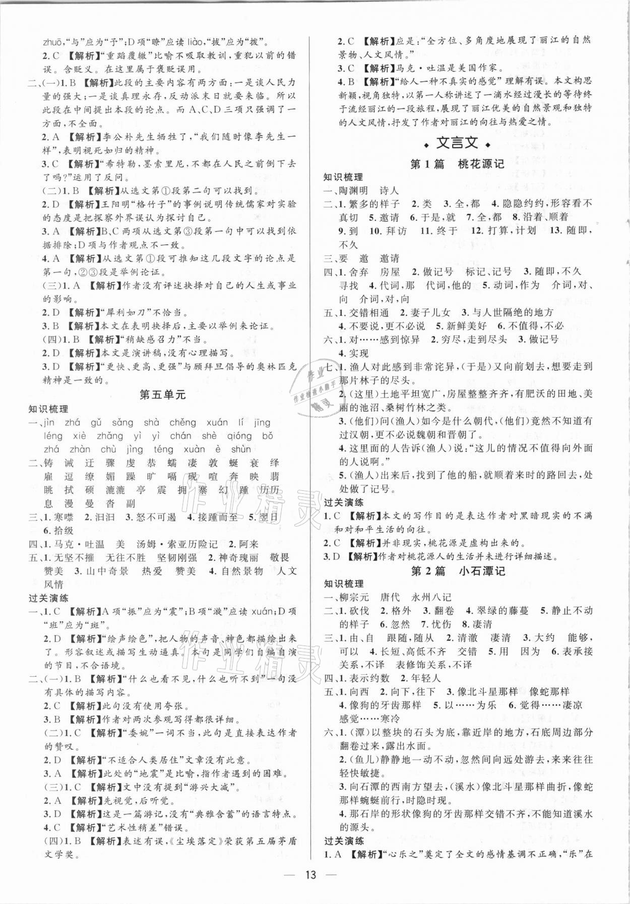 2021年中考對策語文泰安專版 參考答案第13頁