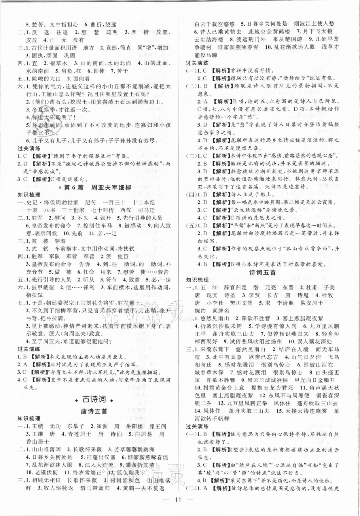 2021年中考對策語文泰安專版 參考答案第11頁