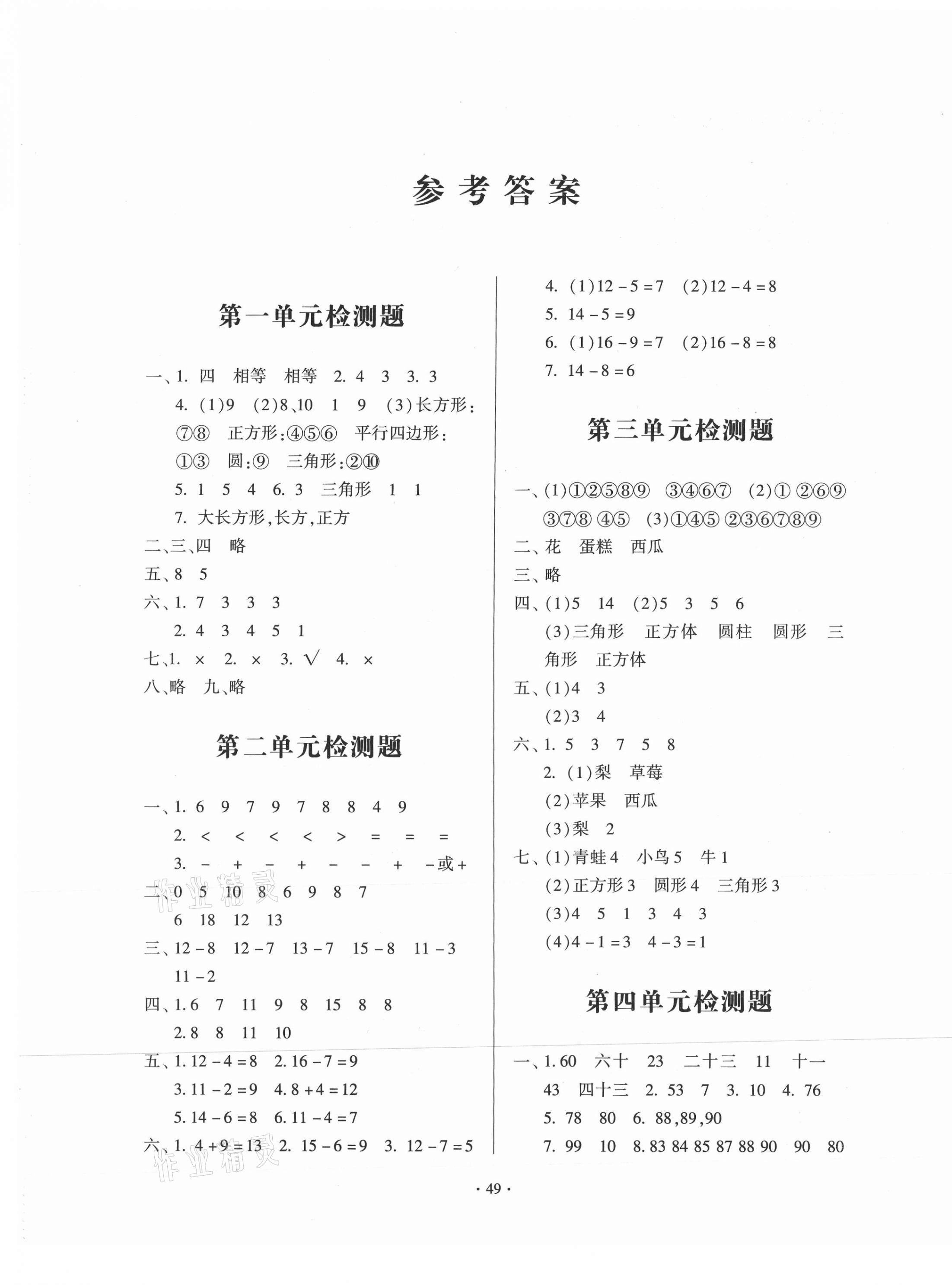 2021年一課三練單元測(cè)試一年級(jí)數(shù)學(xué)下冊(cè)人教版 第1頁(yè)