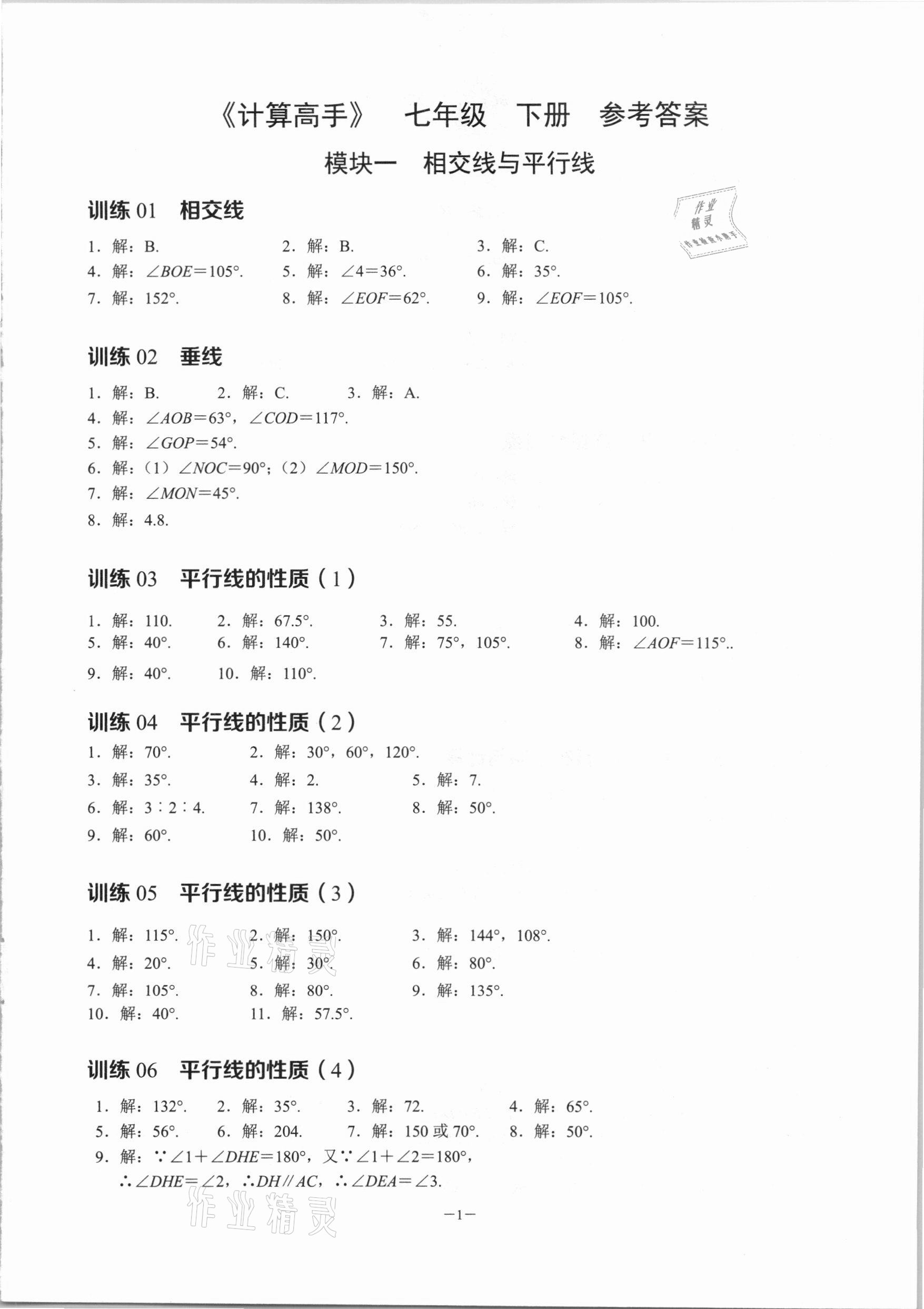 2022年名校學典計算高手七年級數(shù)學下冊人教版 第1頁