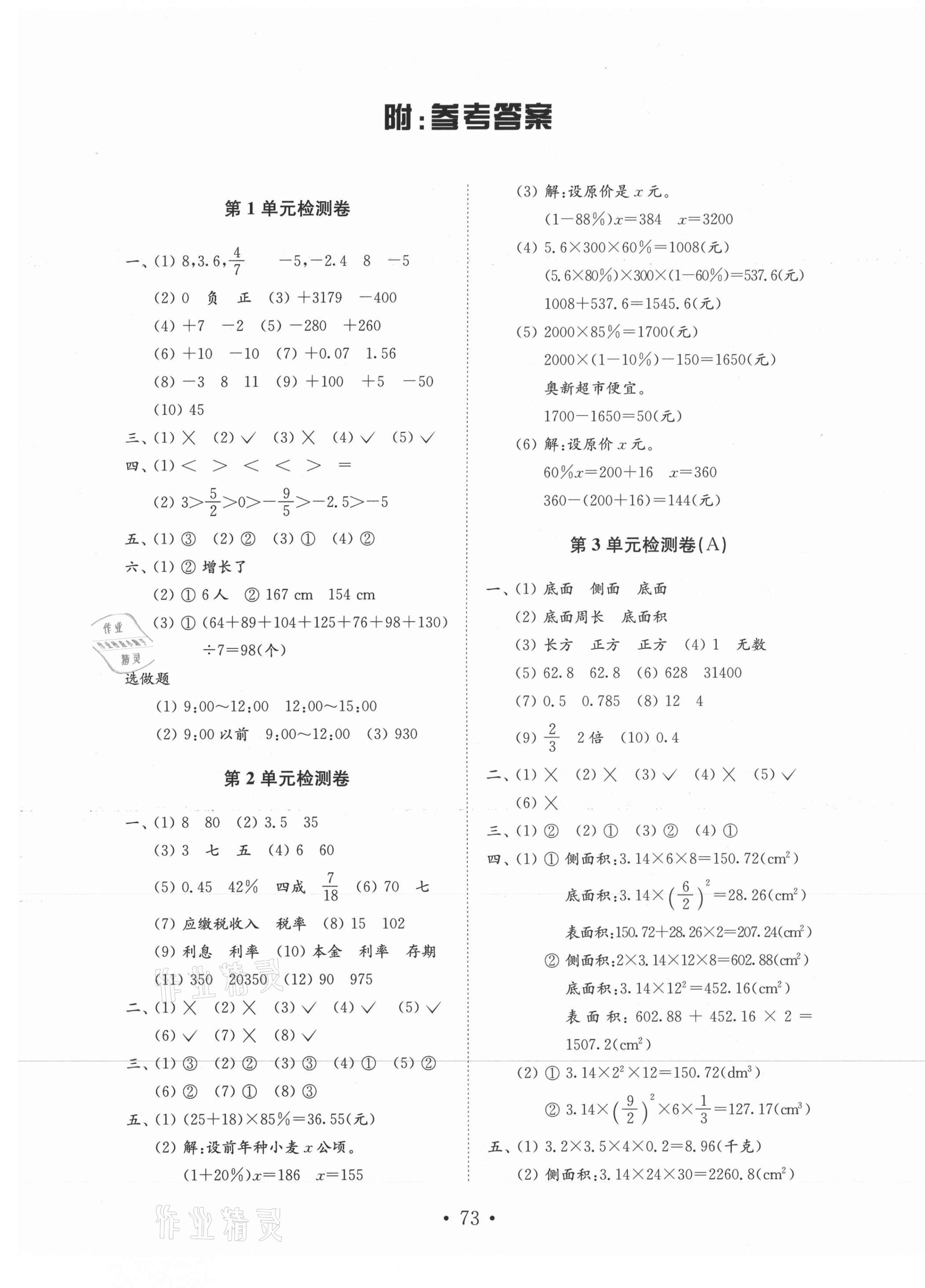 2021年金钥匙小学数学试卷六年级下册人教版 第1页