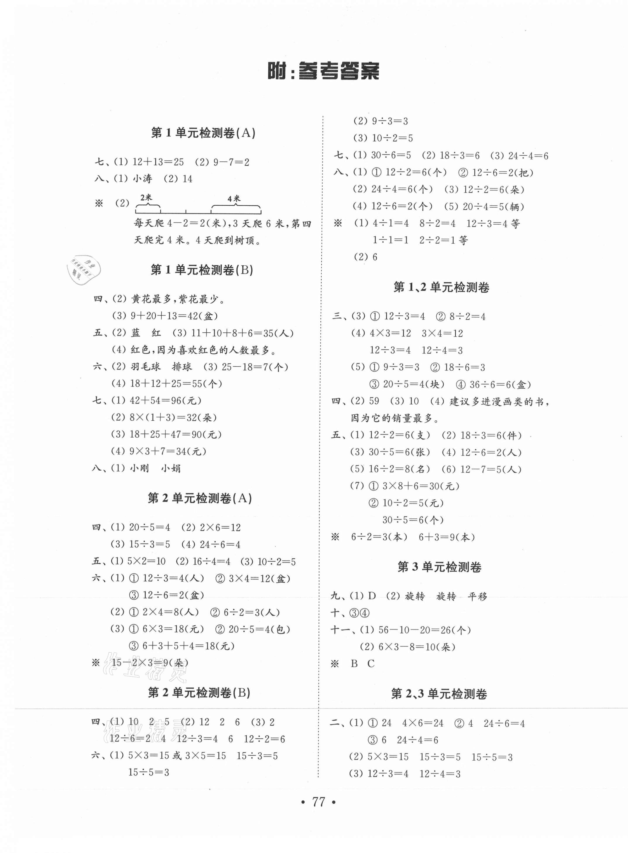 2021年金钥匙小学数学试卷二年级下册人教版 第1页