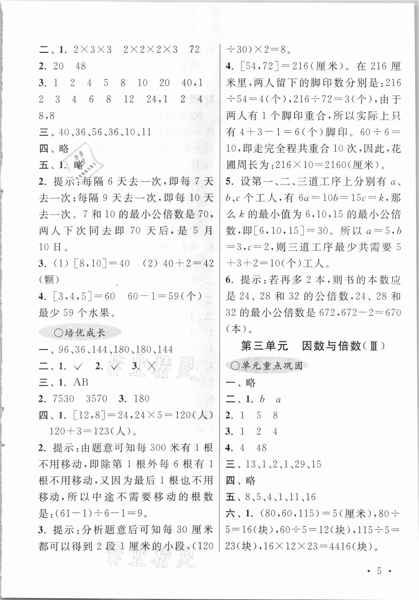 2021年領先一步培優訓練五年級數學下冊蘇教版 參考答案第5頁