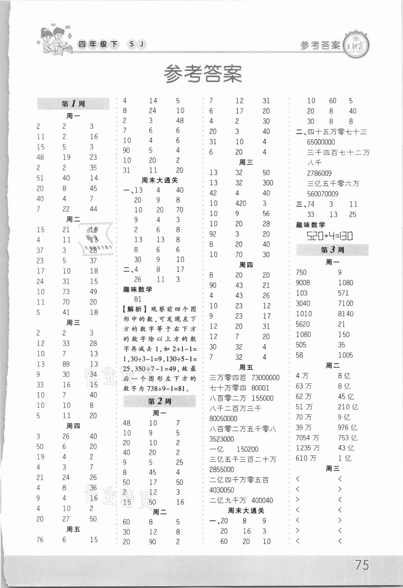 2021年王朝霞口算小達(dá)人四年級數(shù)學(xué)下冊蘇教版 第1頁