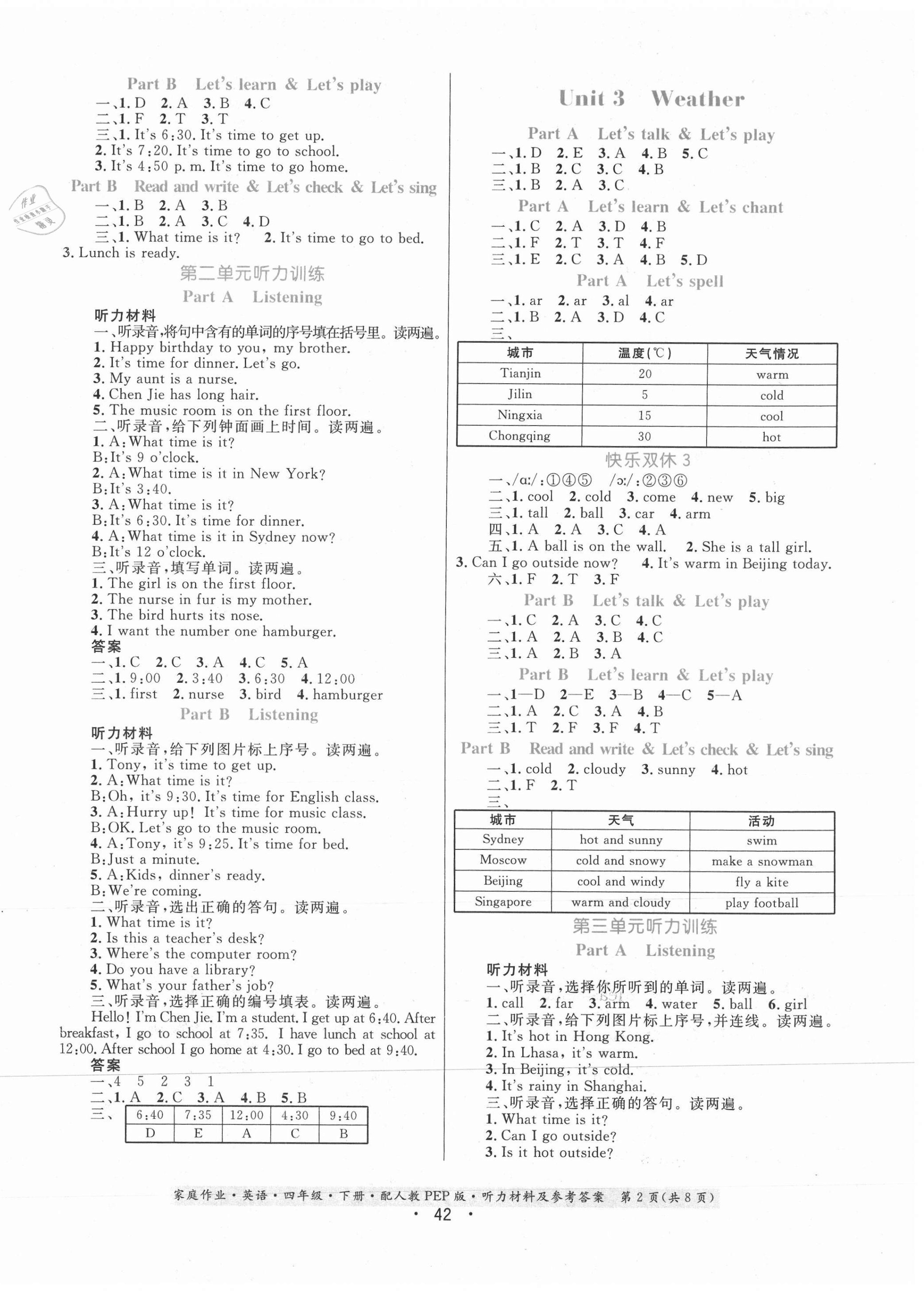 2021年家庭作業(yè)四年級英語下冊人教PEP版 第2頁