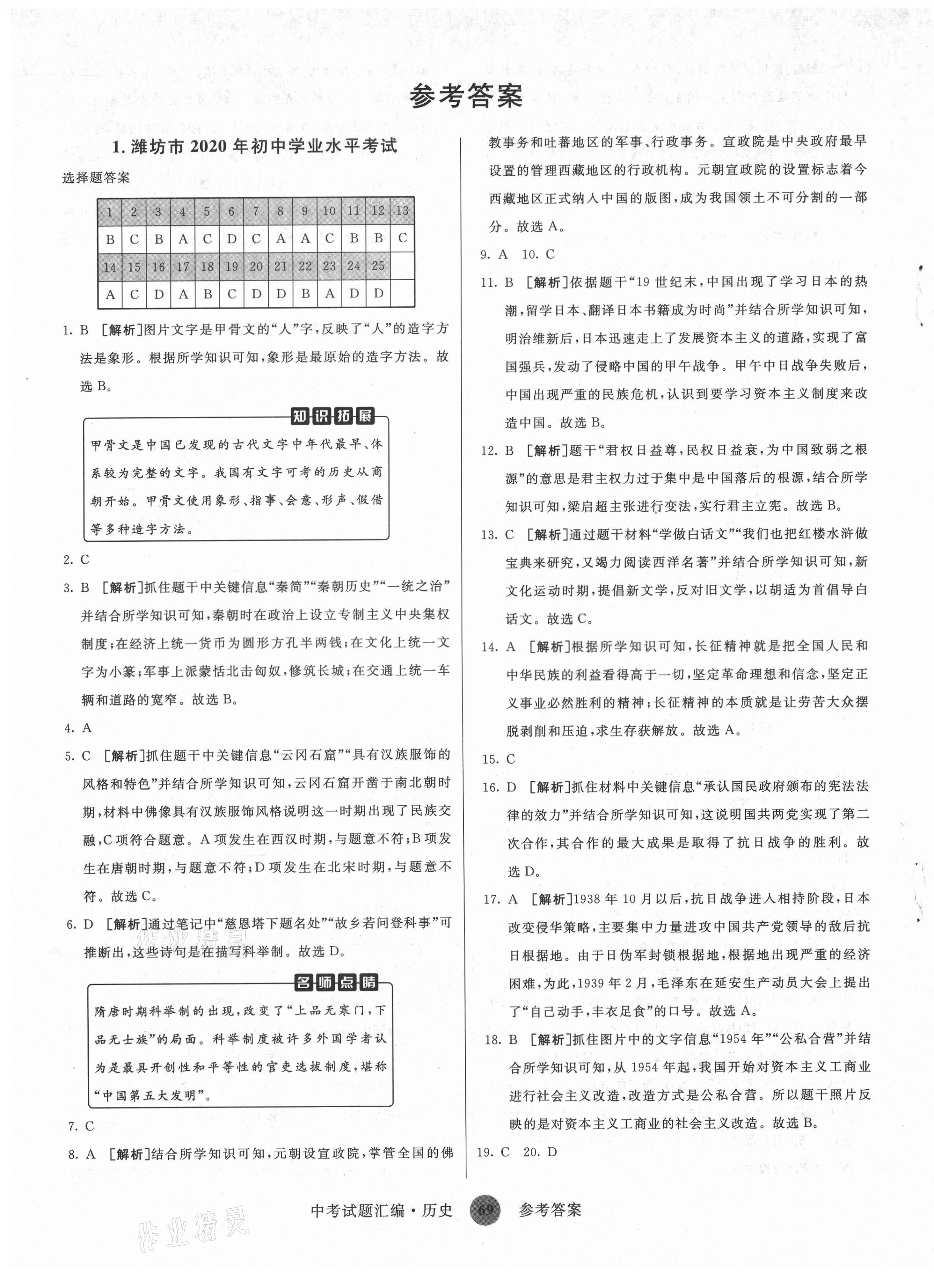 2021年中考試題匯編歷史山東科學技術出版社 第1頁