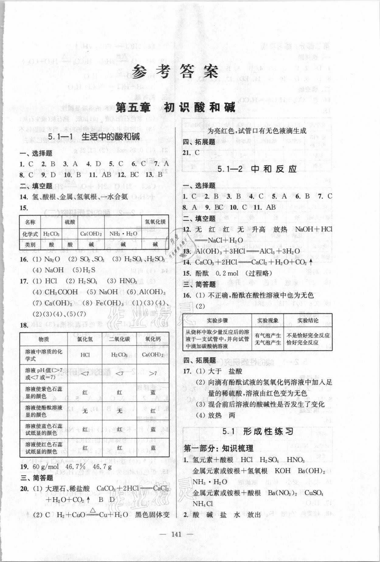 2021年精練與提高九年級(jí)化學(xué)第二學(xué)期 參考答案第1頁