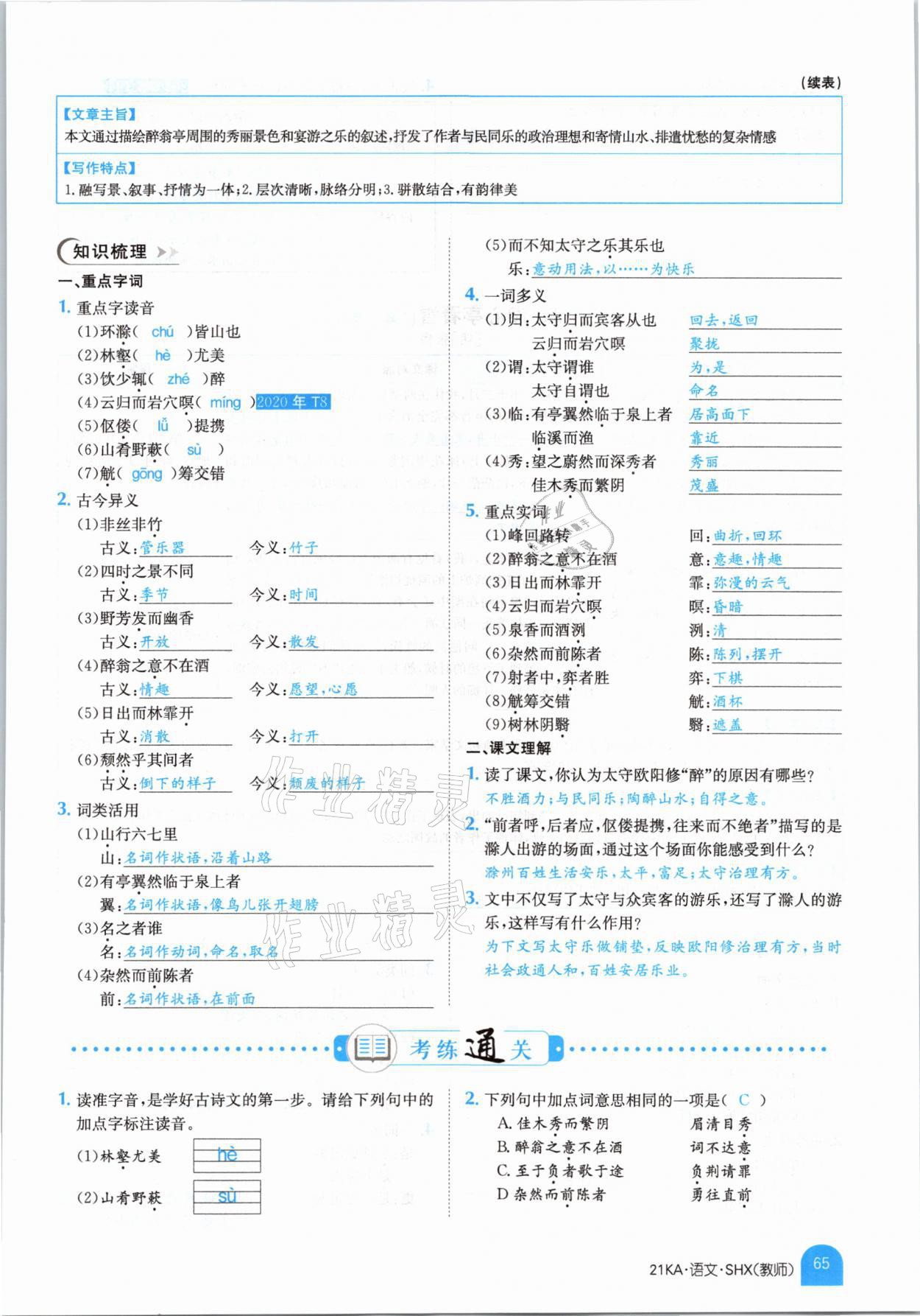 2021年金太阳教育金太阳考案语文山西专版 参考答案第63页