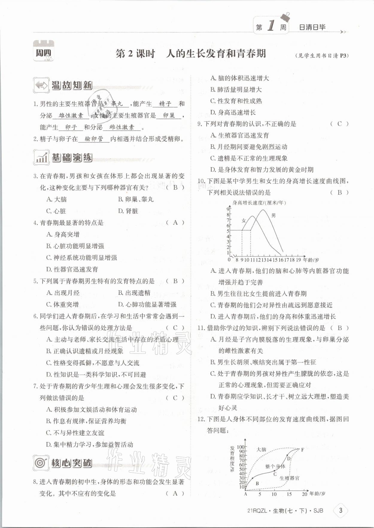 2021年日清周練七年級(jí)生物下冊(cè)蘇教版 參考答案第3頁(yè)