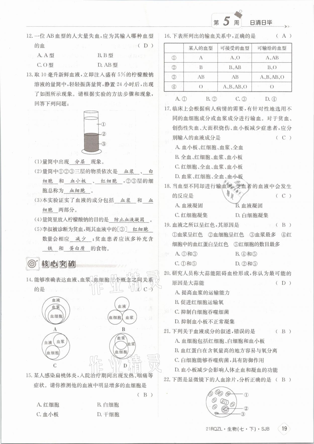 2021年日清周練七年級(jí)生物下冊(cè)蘇教版 參考答案第19頁(yè)