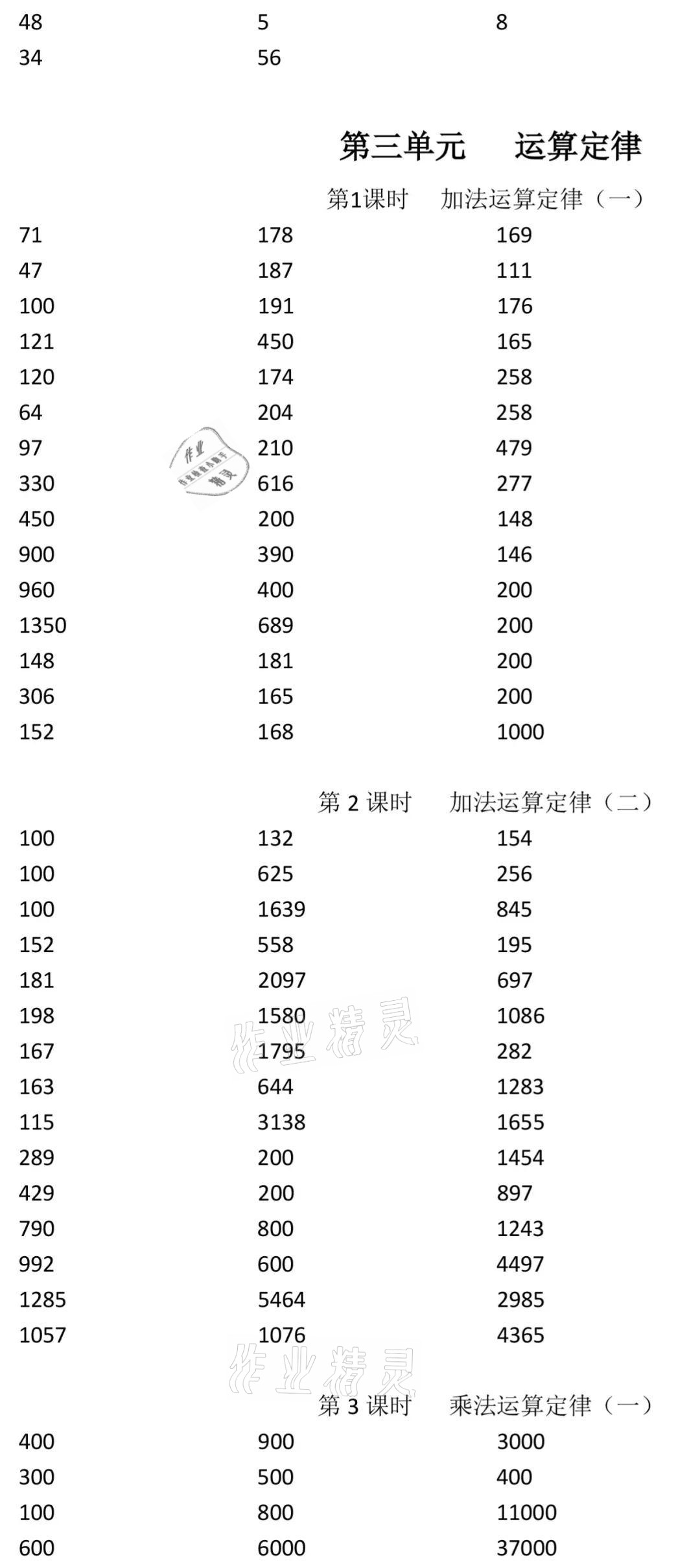 2021年小学数学口算速算心算四年级下册人教版 参考答案第5页