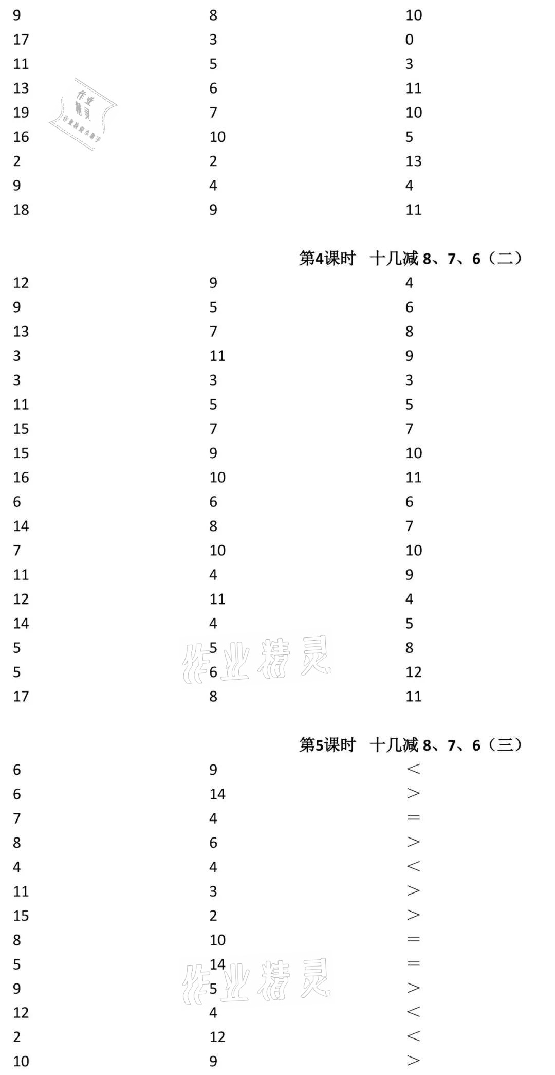 2021年小學(xué)數(shù)學(xué)口算速算心算一年級下冊人教版 參考答案第4頁