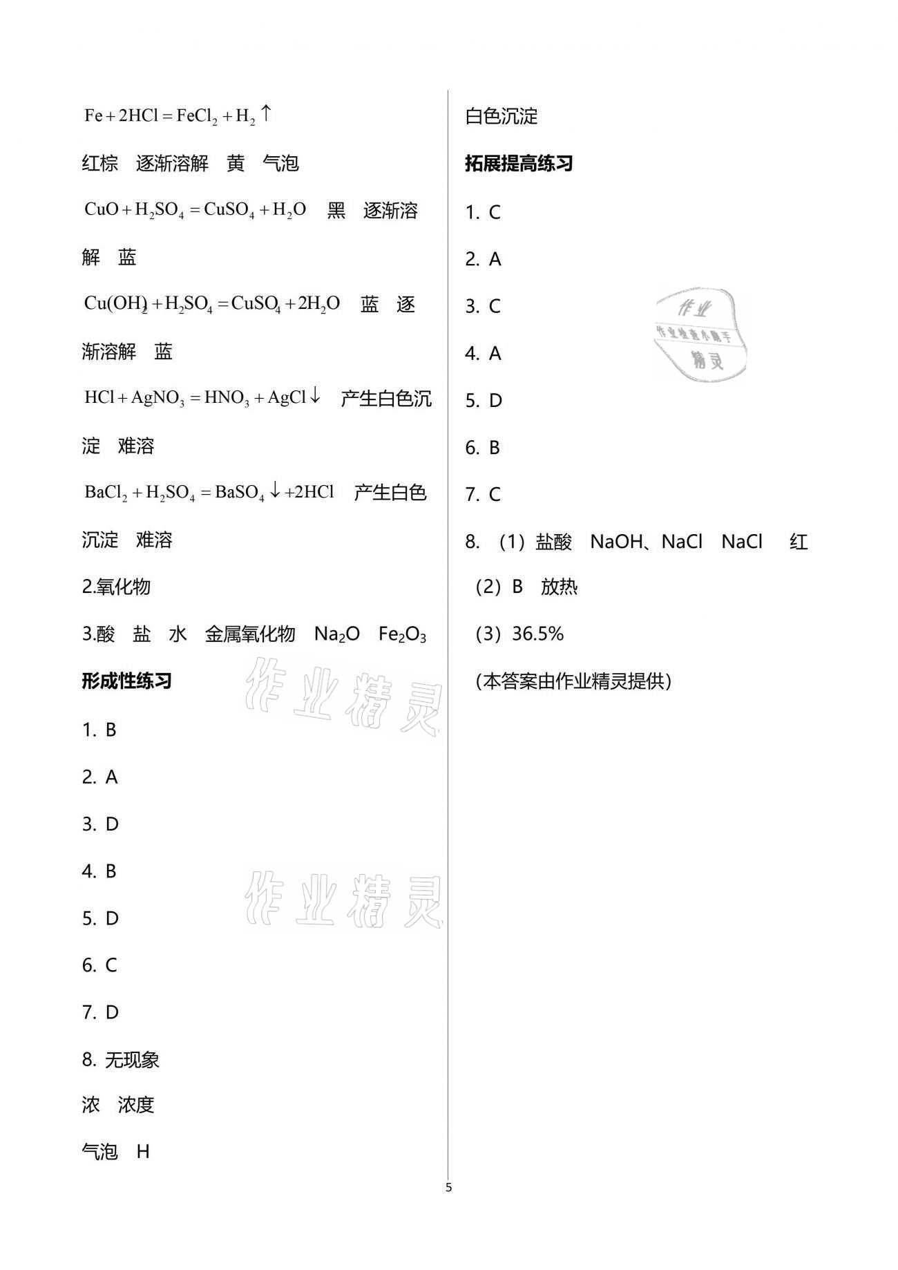 2021年精练与博览九年级化学下册沪教版 参考答案第5页