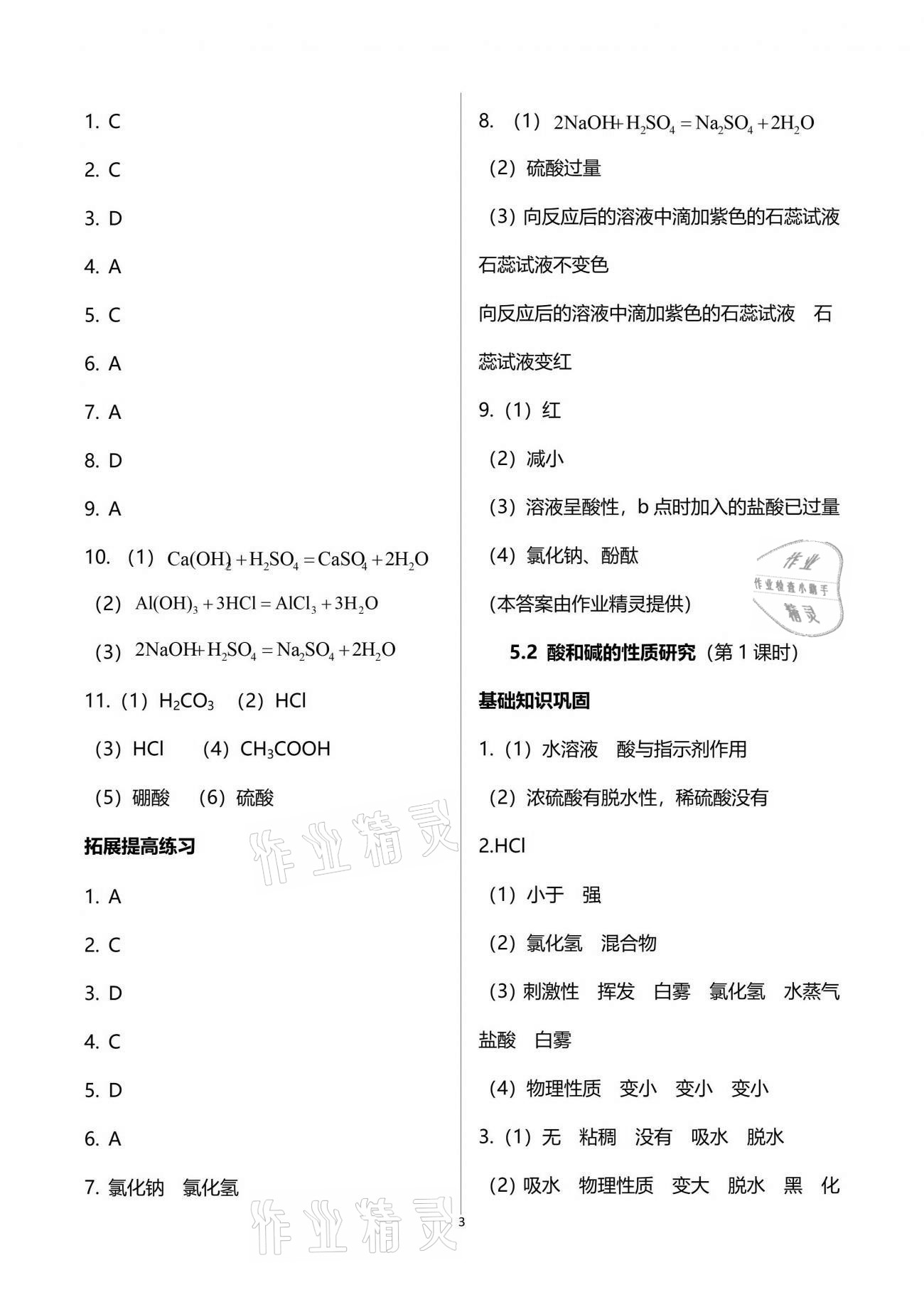 2021年精练与博览九年级化学下册沪教版 参考答案第3页