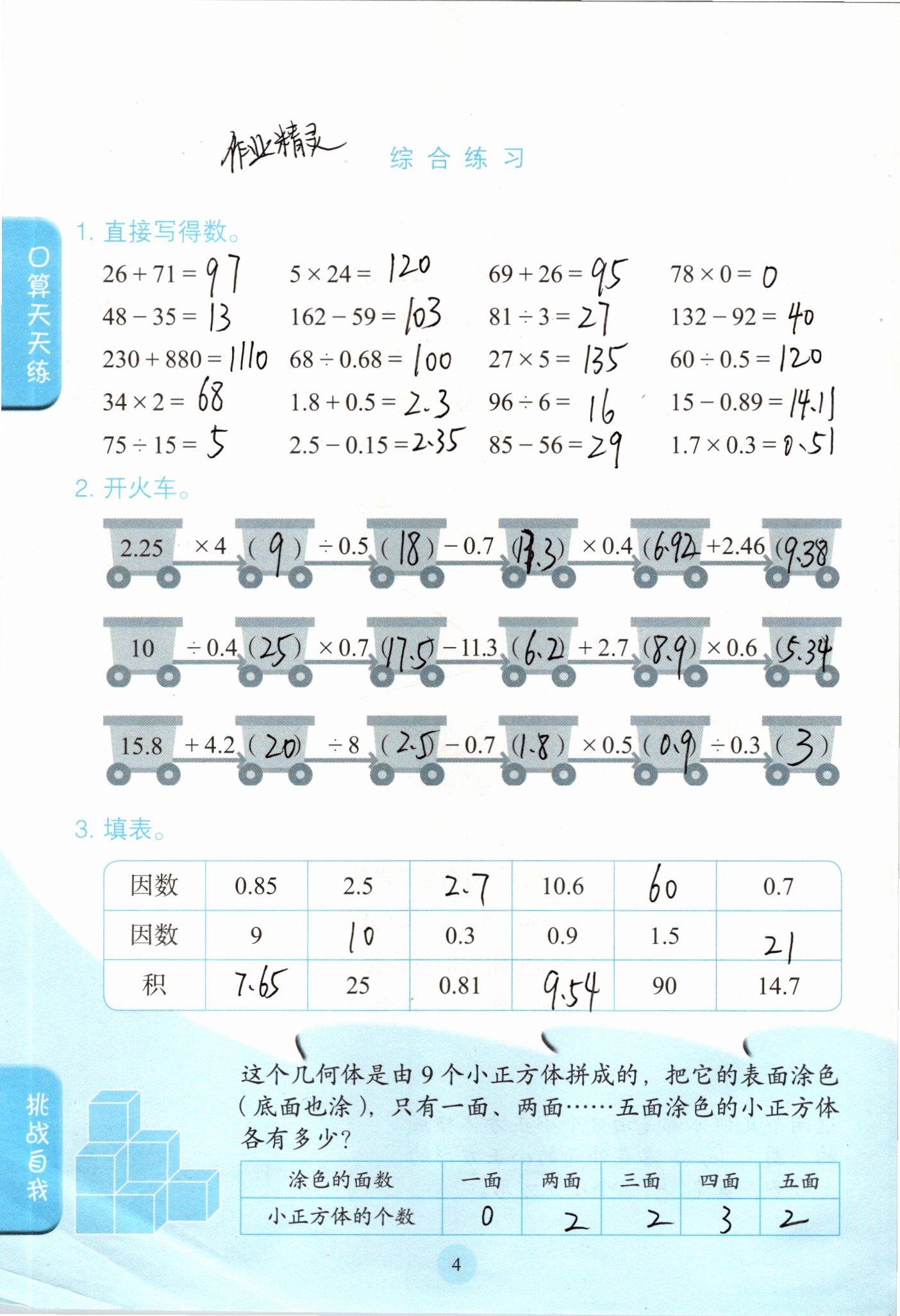 2021年口算小狀元五年級(jí)數(shù)學(xué)下冊(cè)人教版人民教育出版社 參考答案第4頁(yè)