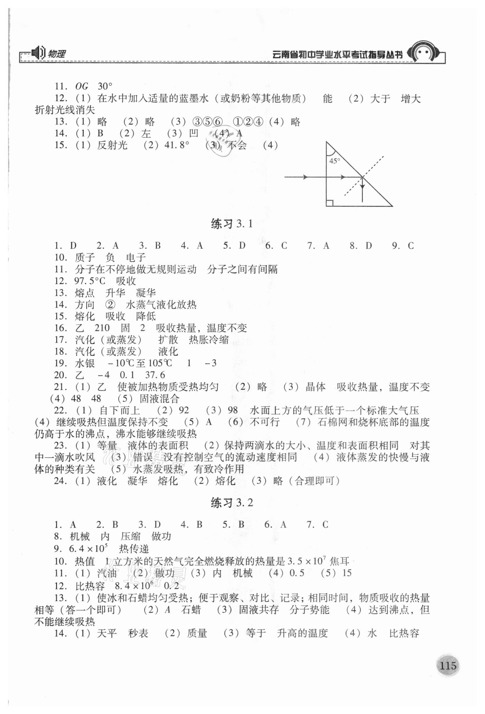 2021年云南省初中学业水平考试指导丛书物理 参考答案第2页