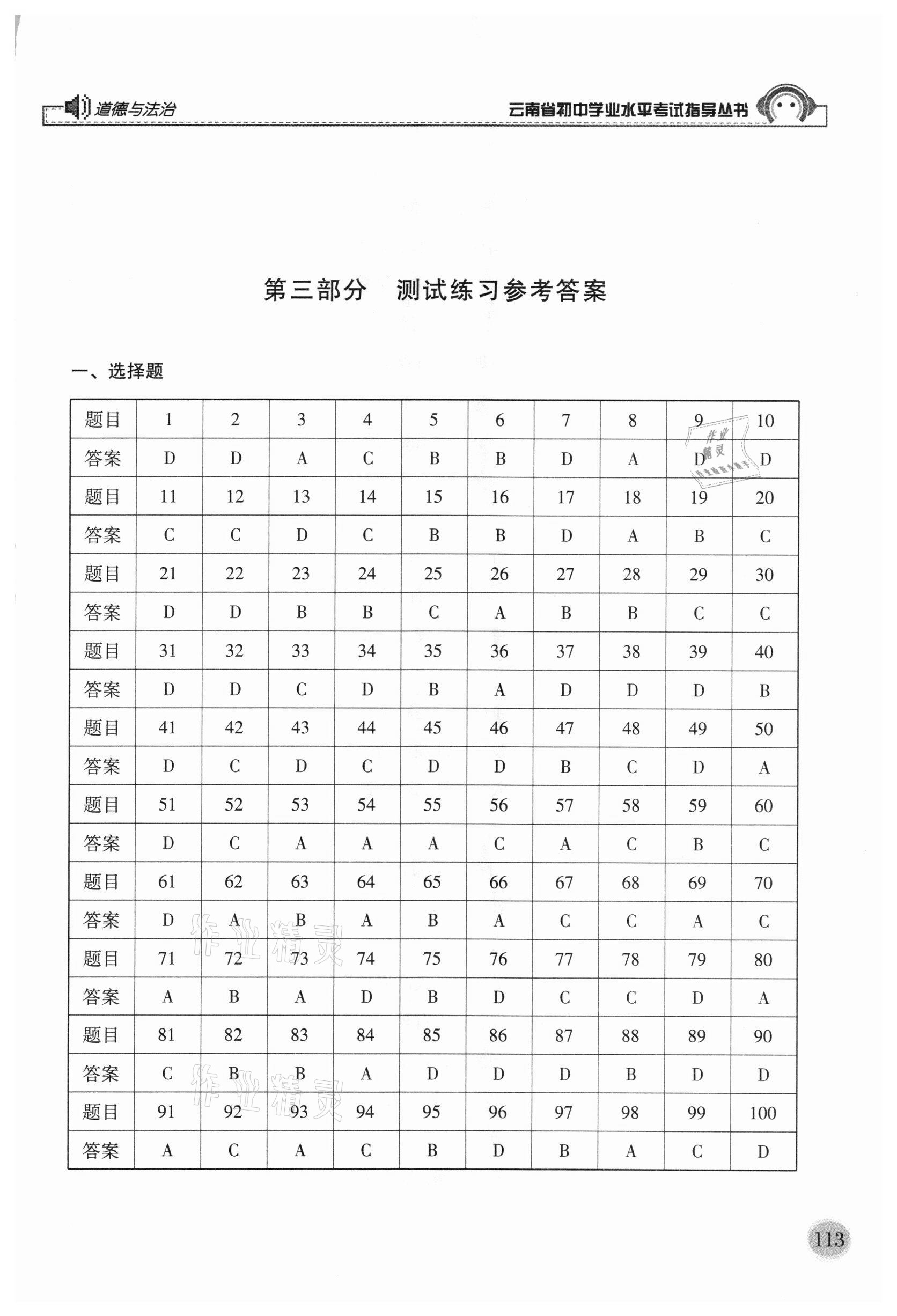 2021年云南省初中學(xué)業(yè)水平考試指導(dǎo)叢書(shū)道德與法治 參考答案第1頁(yè)