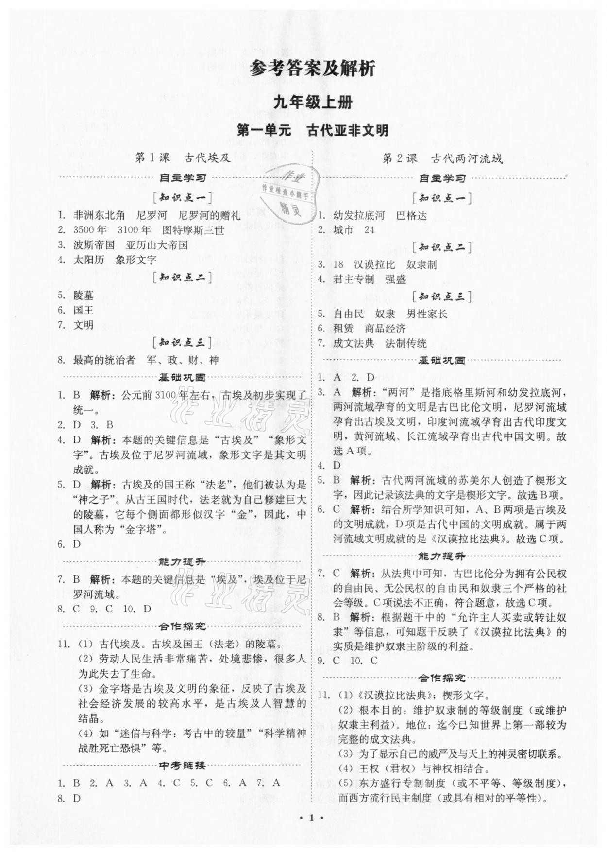 2021年精準(zhǔn)同步九年級歷史全一冊人教版 第1頁