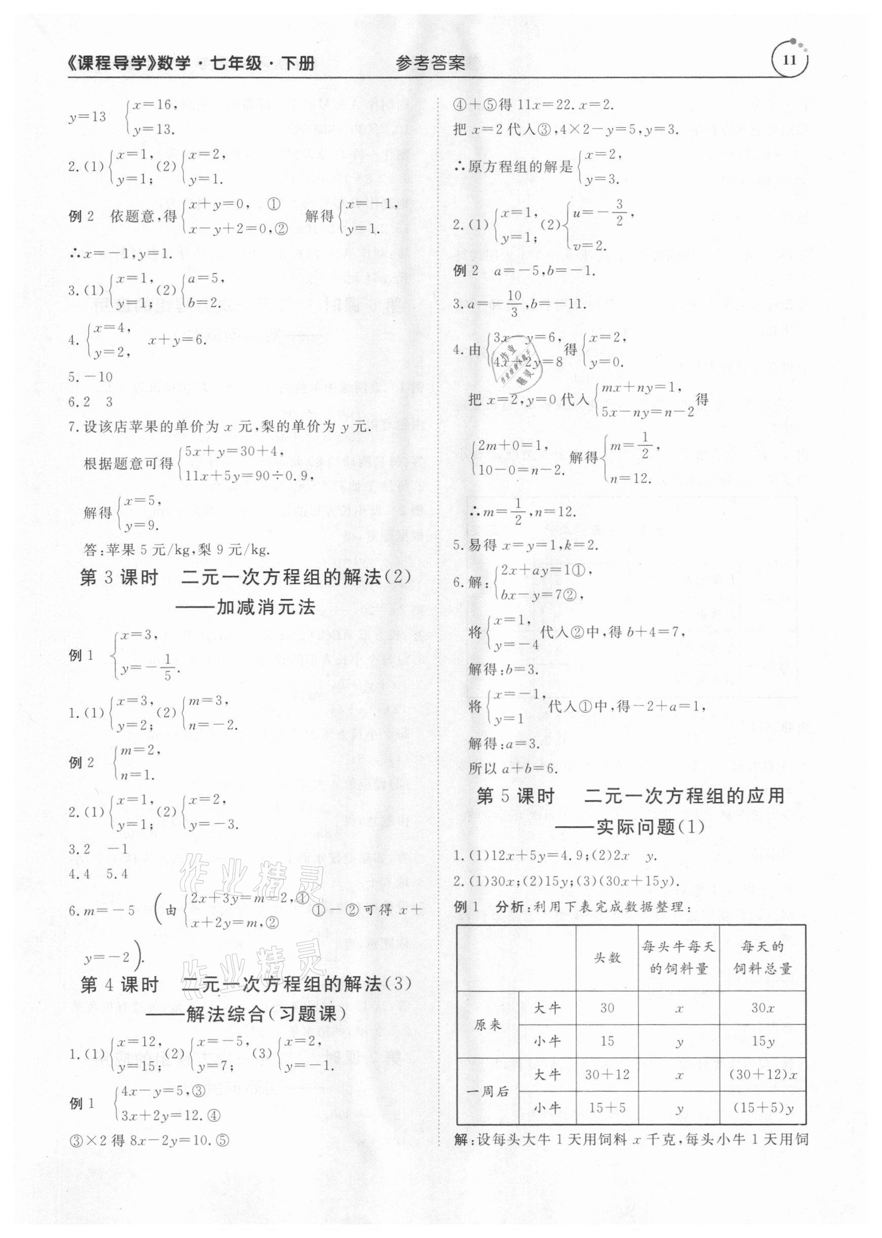 2021年课程导学七年级数学下册人教版 参考答案第11页