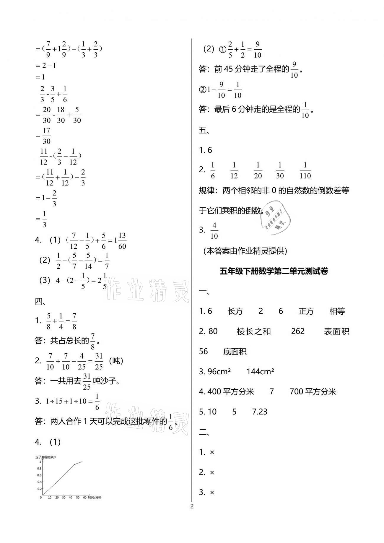 2021年每课一练五年级数学下册北师大版浙江少年儿童出版社 参考答案第2页