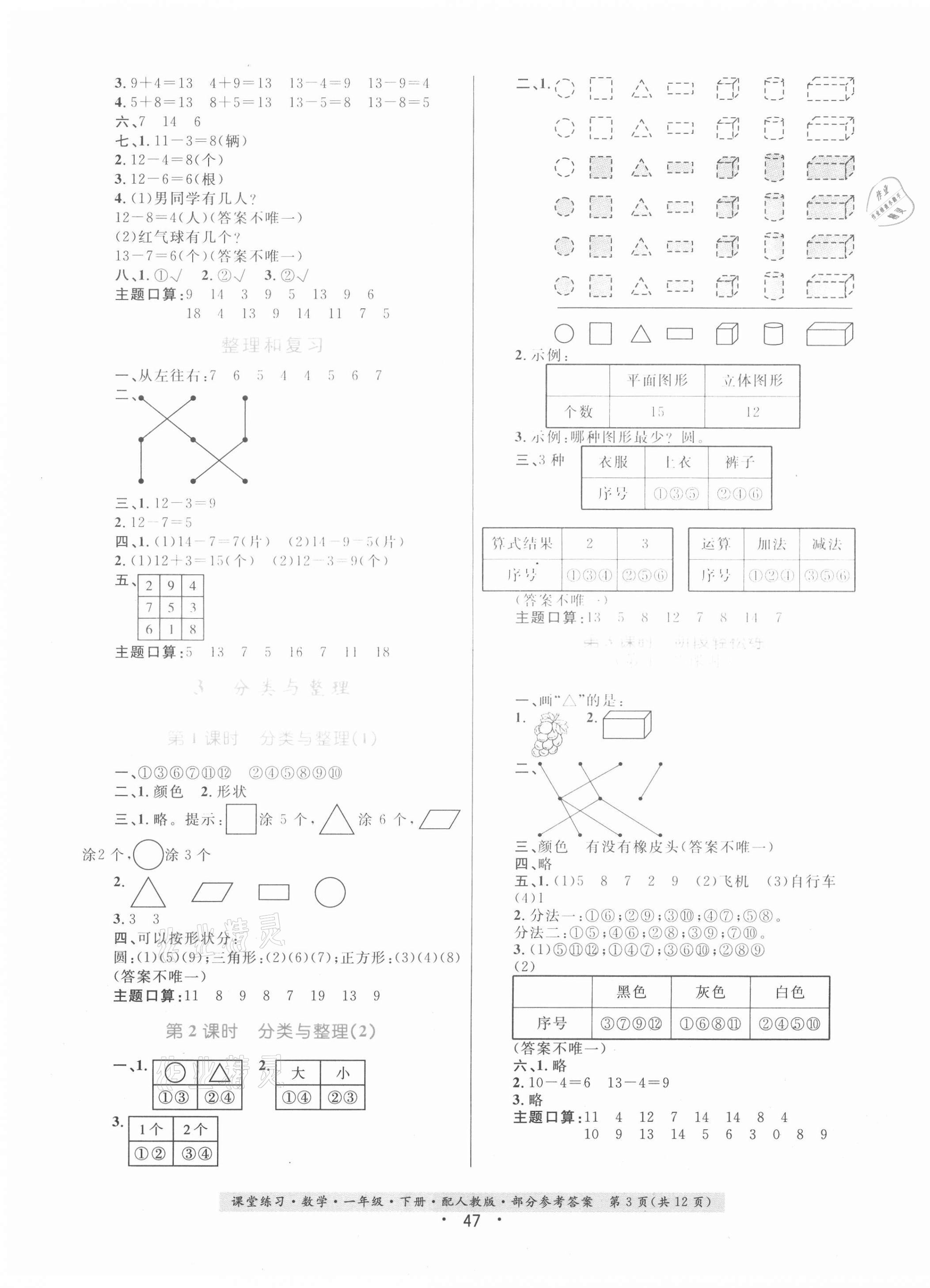 2021年課堂練習(xí)一年級數(shù)學(xué)下冊人教版 第3頁