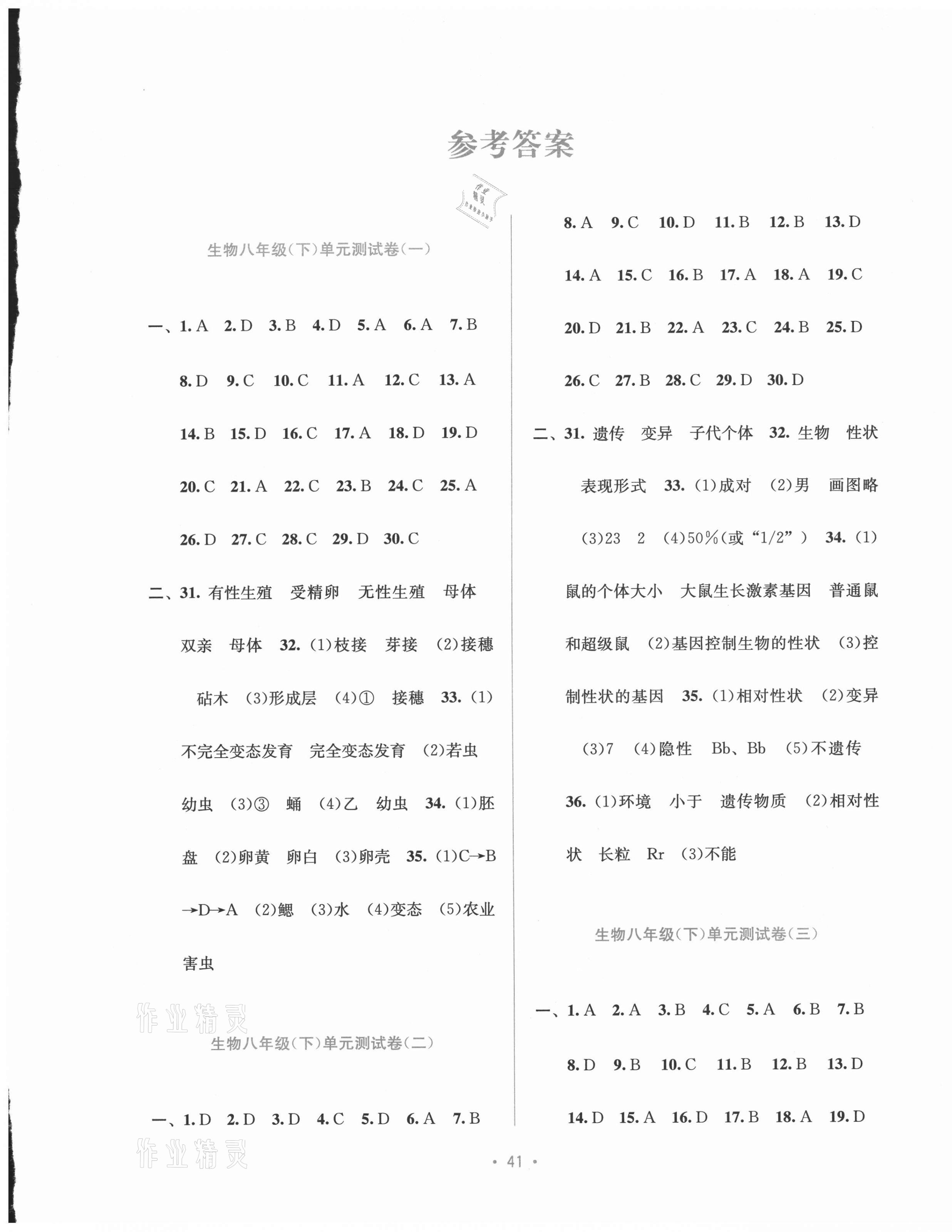 2021年全程檢測單元測試卷八年級生物下冊人教版A 第1頁