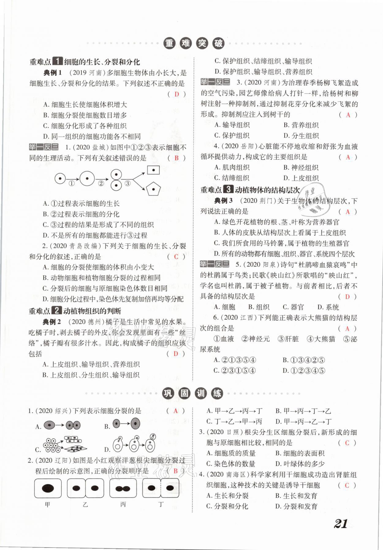 2021年領(lǐng)跑中考生物河南專版 參考答案第21頁