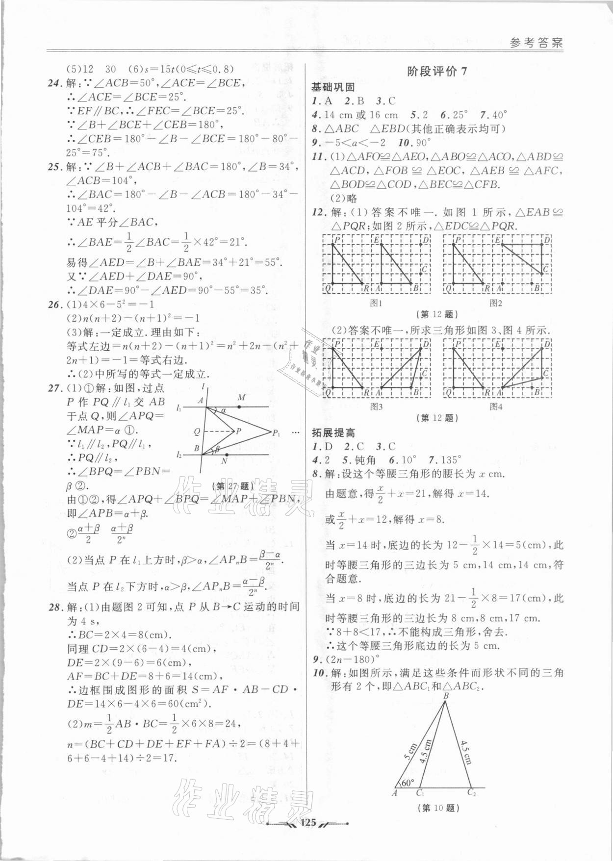 2021年新課程評價(jià)手冊七年級數(shù)學(xué)下冊北師大版 參考答案第7頁