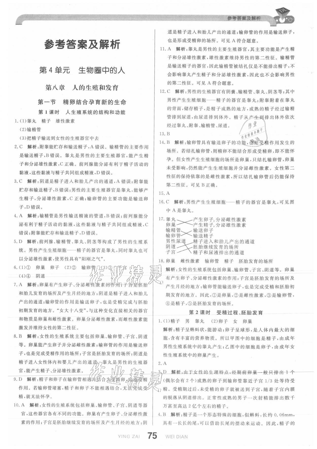 2021年抖練吧七年級生物下冊蘇科版 參考答案第1頁