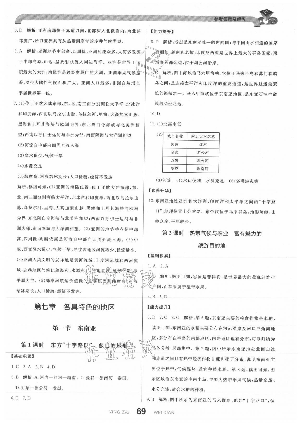 2021年抖練吧七年級地理下冊商務星球版 參考答案第3頁