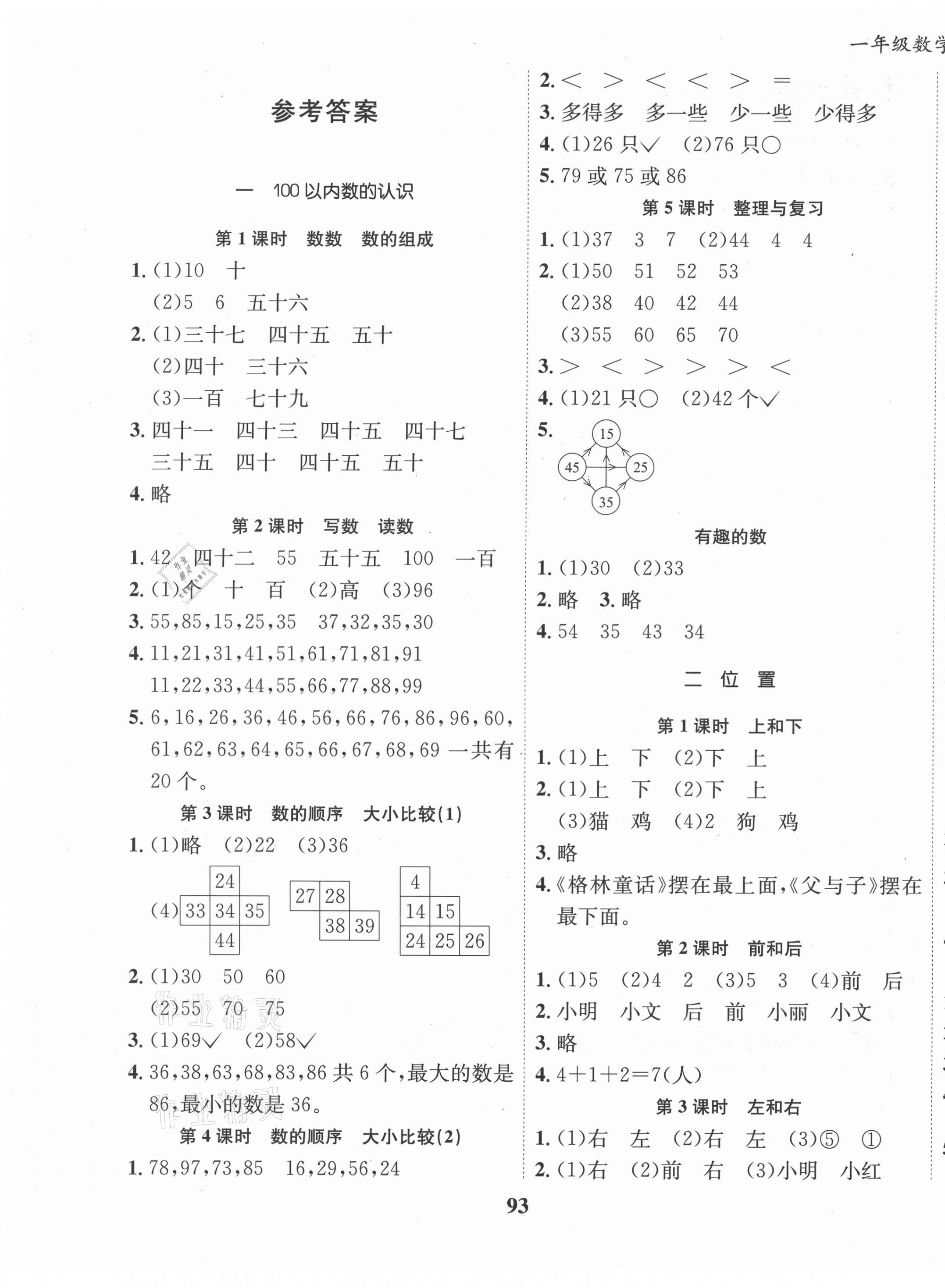 2021年全優(yōu)學習達標訓練一年級數(shù)學下冊西師大版 第1頁