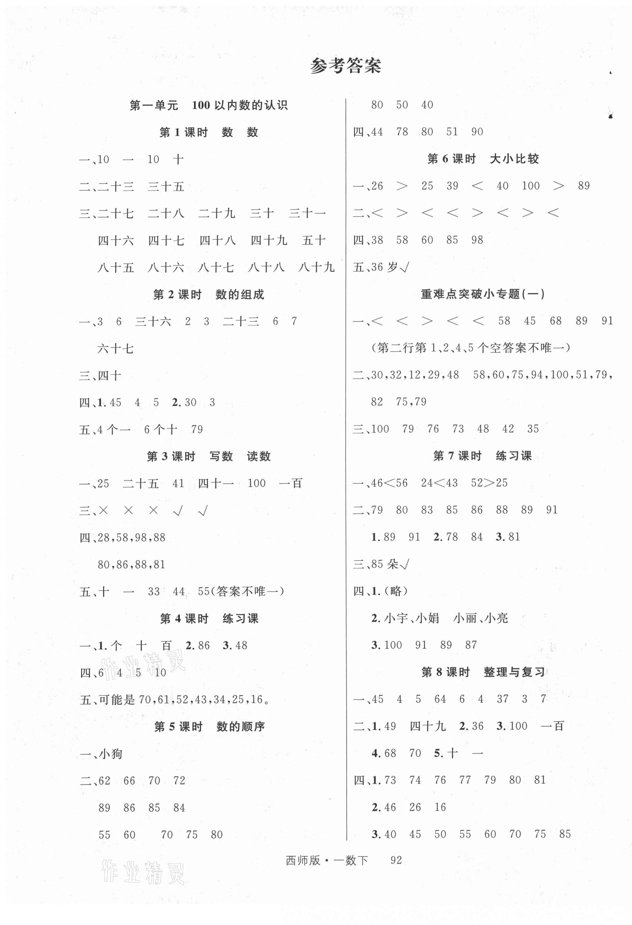 2021年輕松學(xué)習(xí)100分一年級(jí)數(shù)學(xué)下冊(cè)西師大版 第1頁