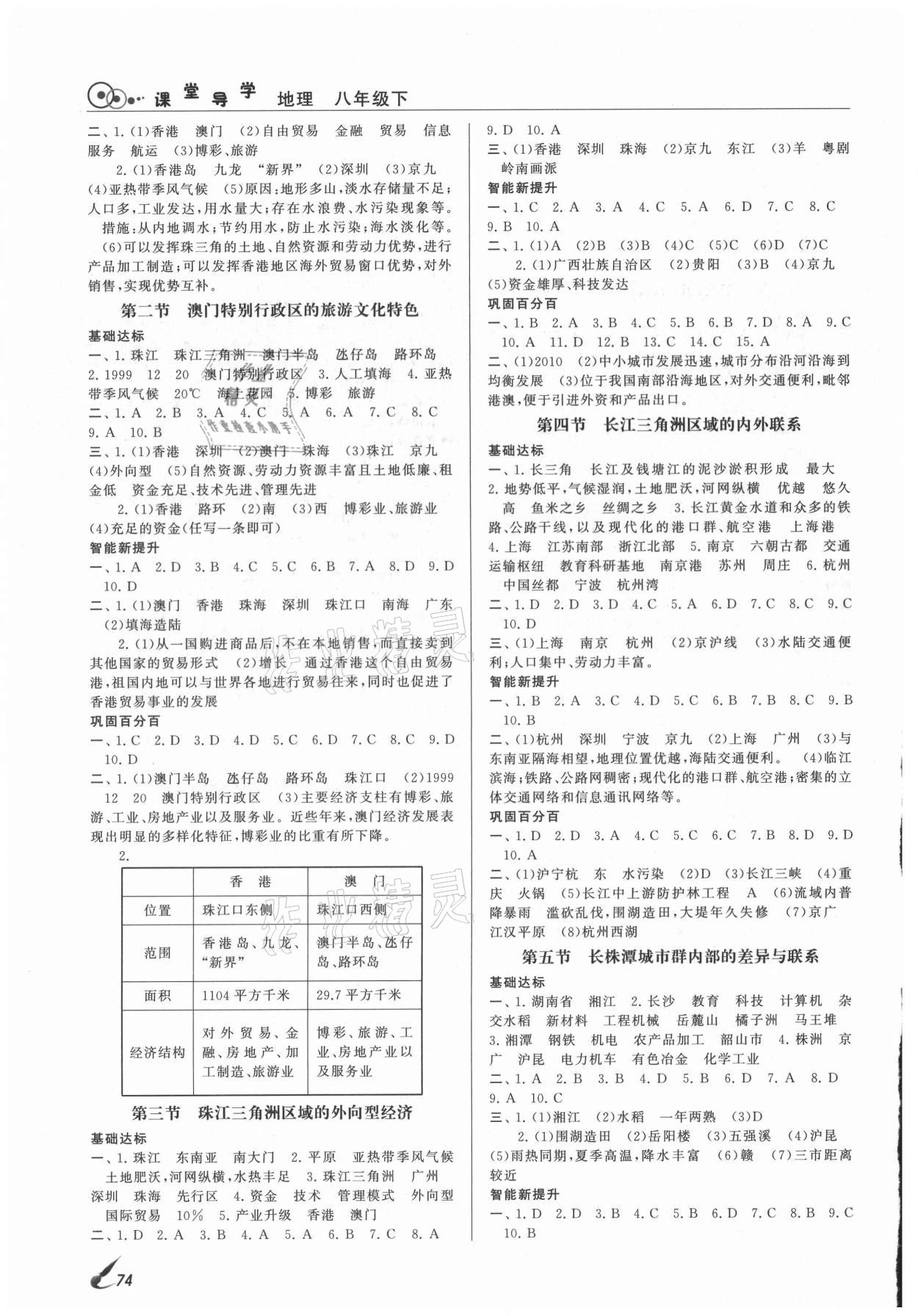 2021年課堂導(dǎo)學(xué)八年級地理下冊湘教版 參考答案第3頁