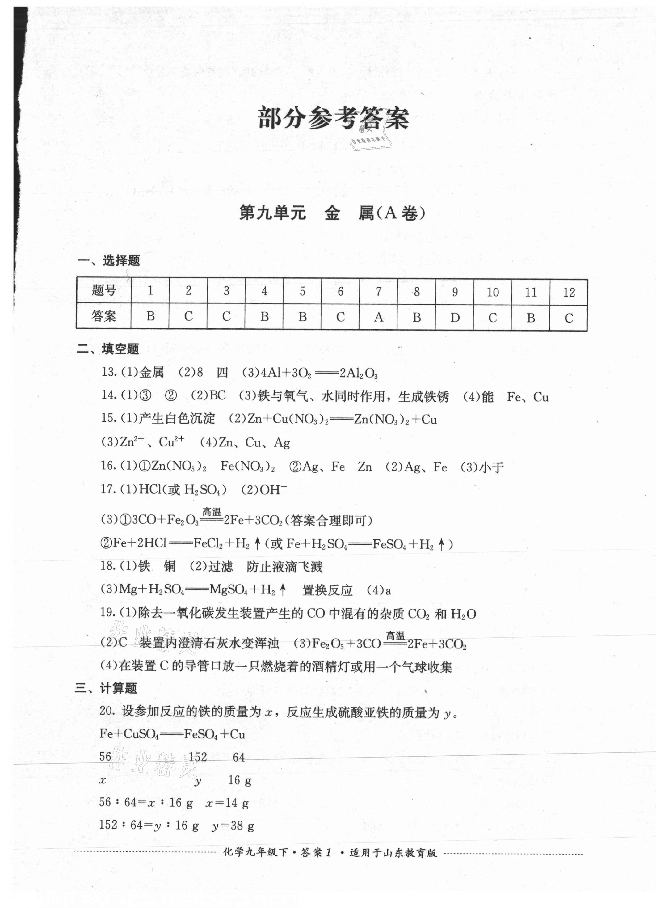 2021年單元測試九年級化學(xué)下冊魯教版四川教育出版社 第1頁