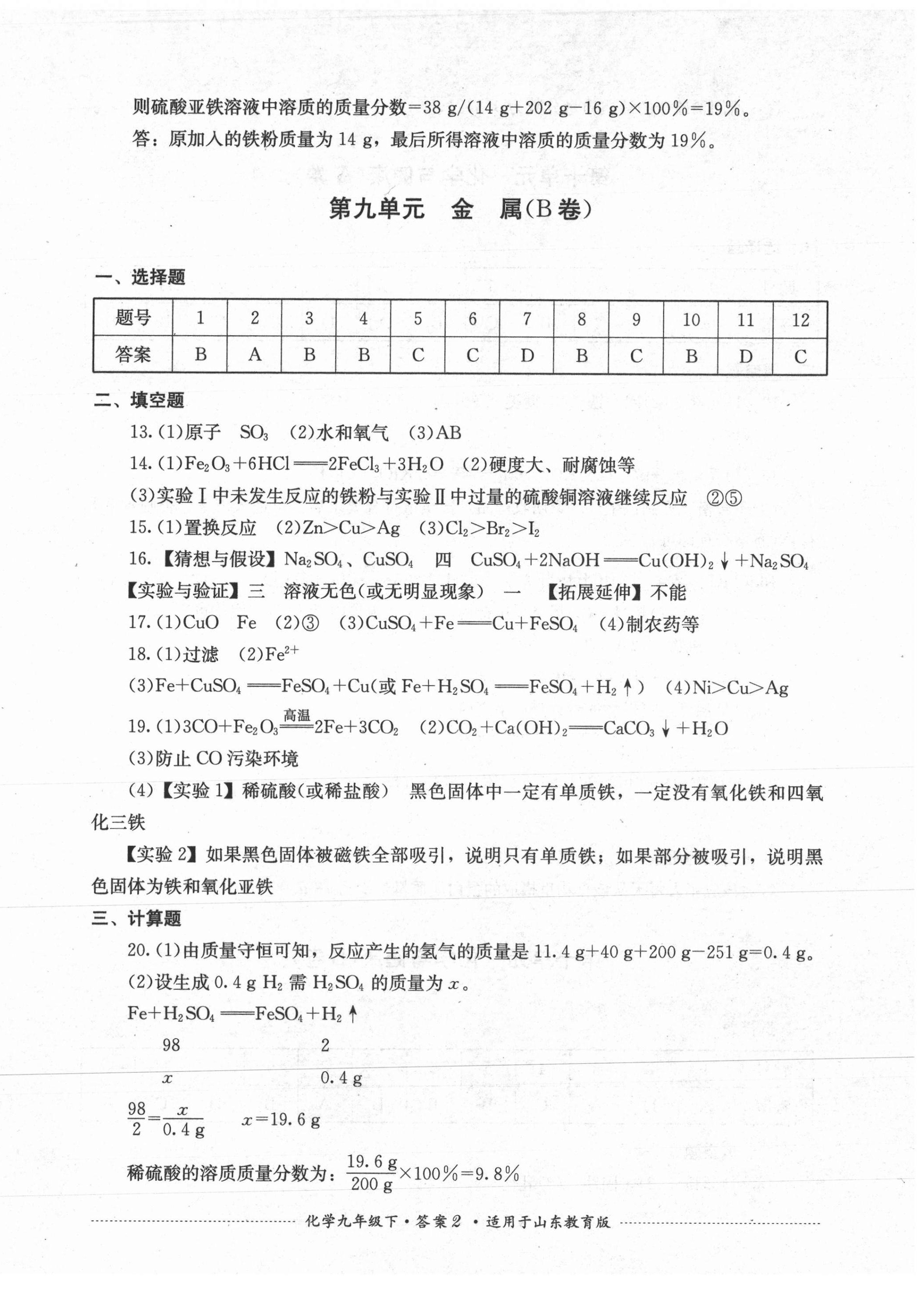 2021年單元測(cè)試九年級(jí)化學(xué)下冊(cè)魯教版四川教育出版社 第2頁