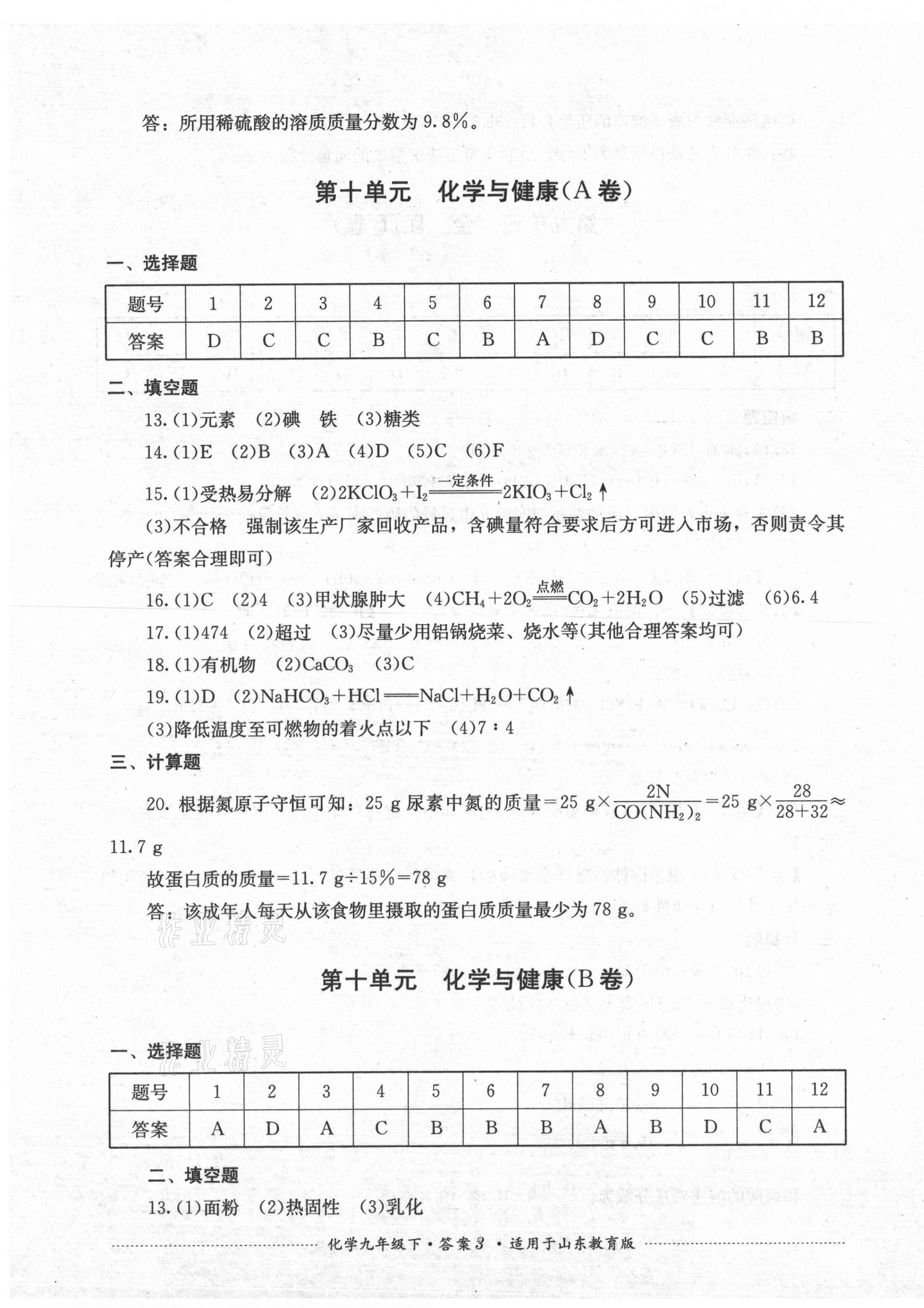 2021年單元測試九年級化學(xué)下冊魯教版四川教育出版社 第3頁